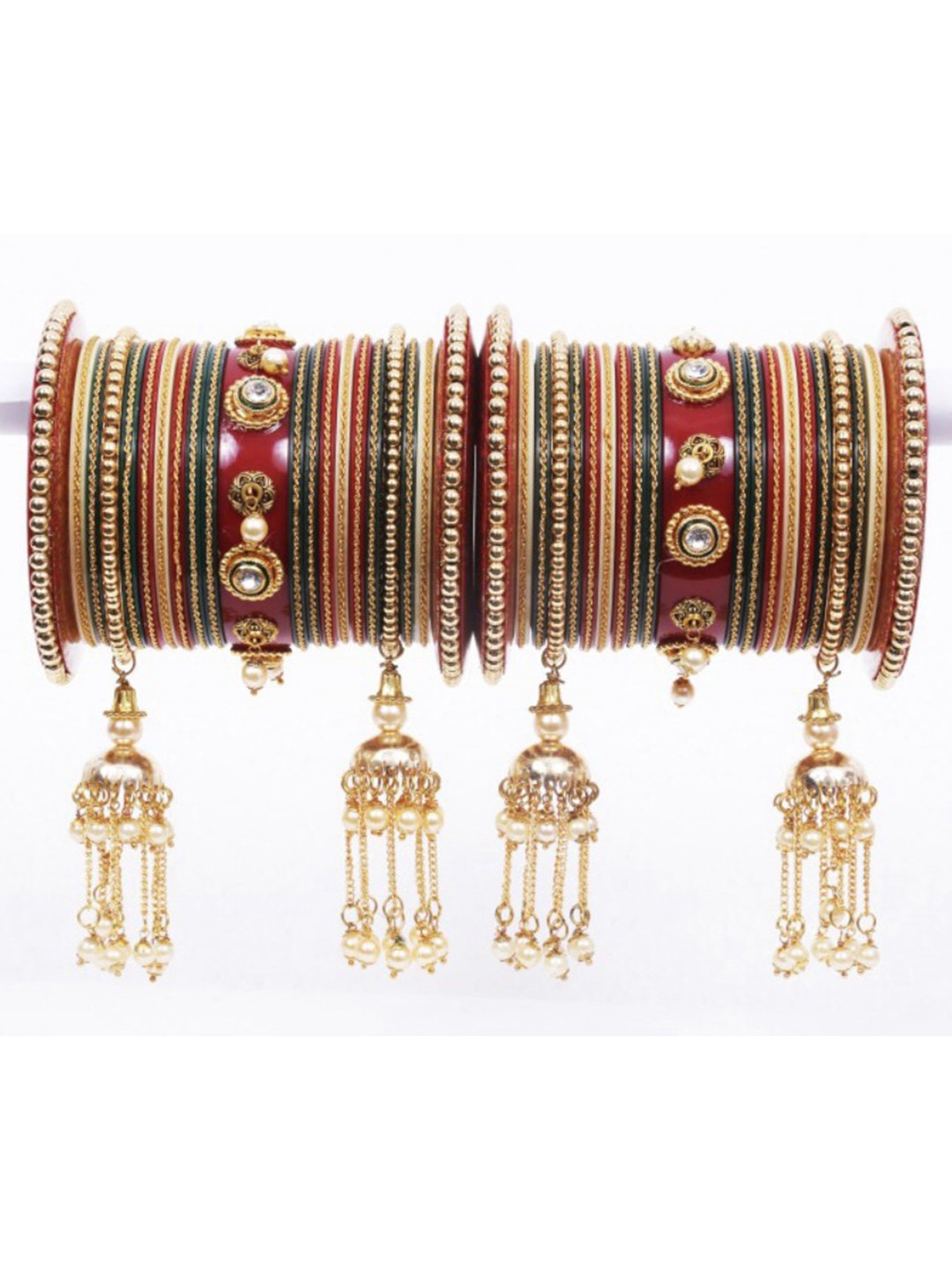 

Align Set Of 2 Gold-Plated Stones Studded & Beaded Chudas Bangles