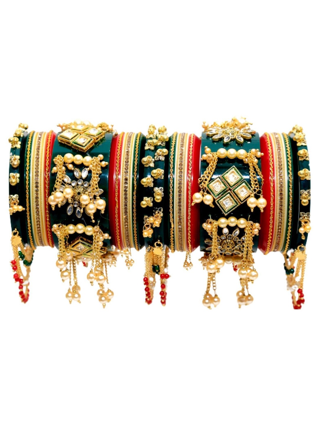 

Align Set Of 2 Gold-Plated Stone-Studded & Beaded Chuda Bangles