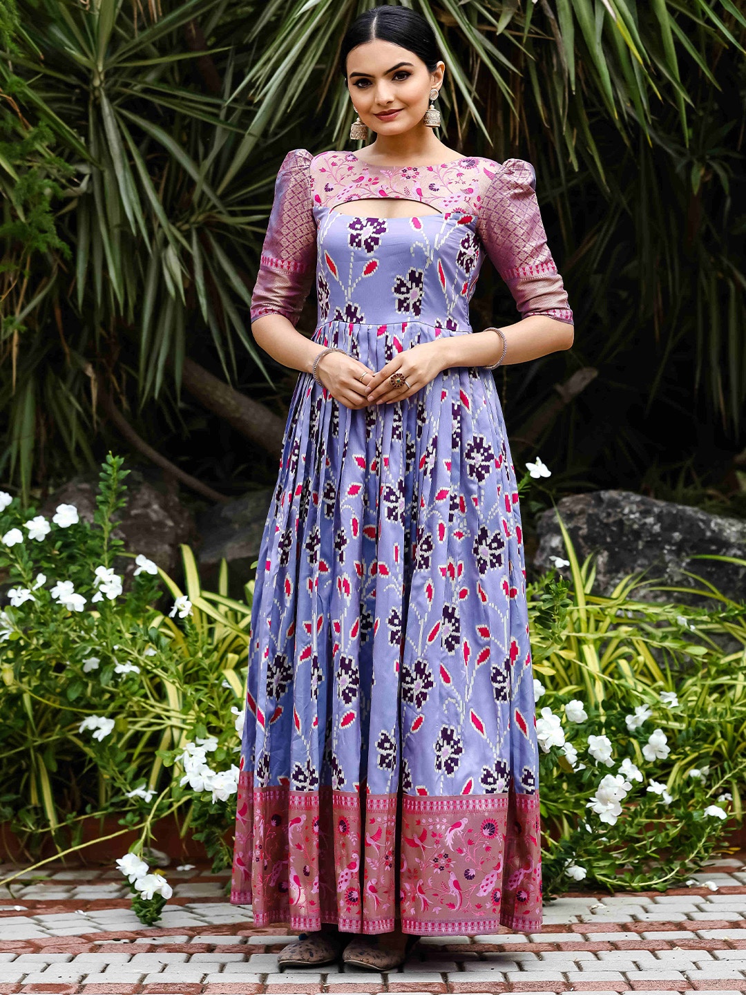 

DEVATITHI Women Floral Printed Ethnic Dresses, Purple