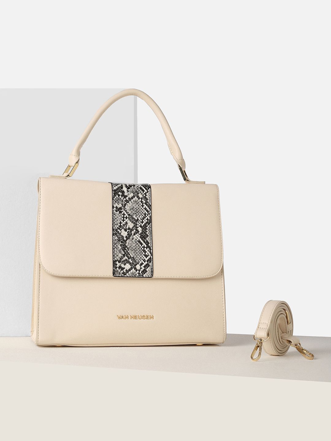 

Van Heusen Woman Abstract Printed Structured Satchel Bag, Cream