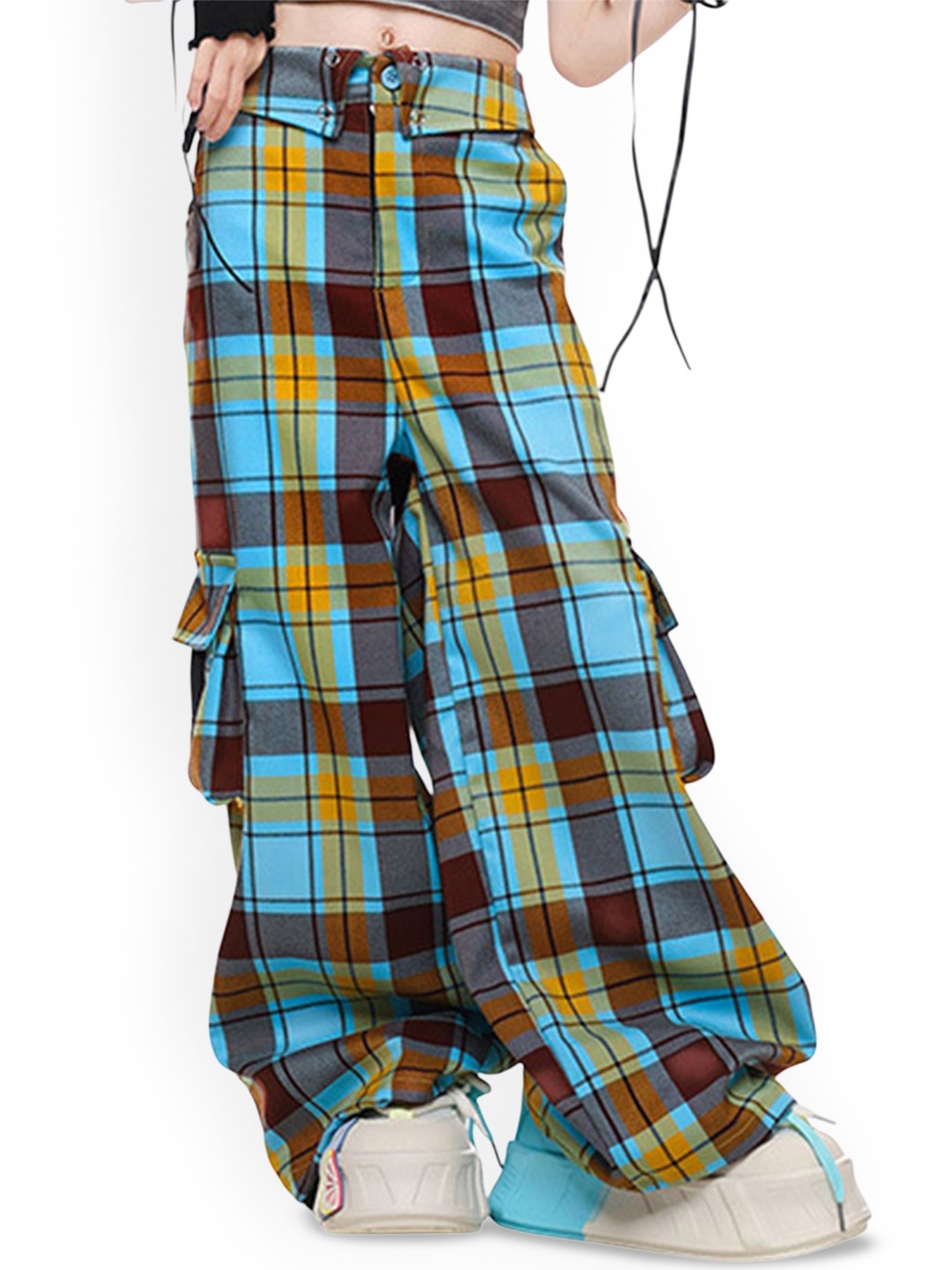 

LULU & SKY Girls Checked Straight Fit Cargos, Blue