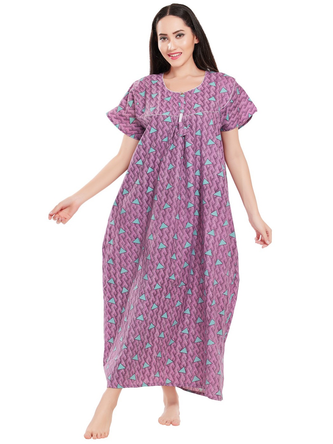 

Zionity Women Printed Maxi Nightdress, Purple