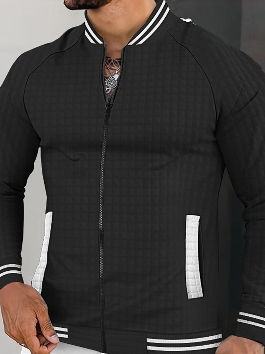 

StyleCast x Revolte Men Stand Collar Striped Casual Bomber Jacket, Black