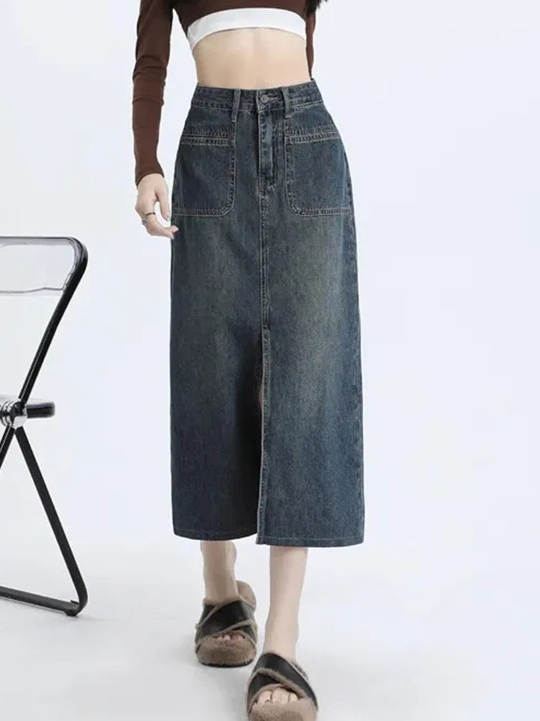 

StyleCast Women A-Line Midi Skirt, Blue