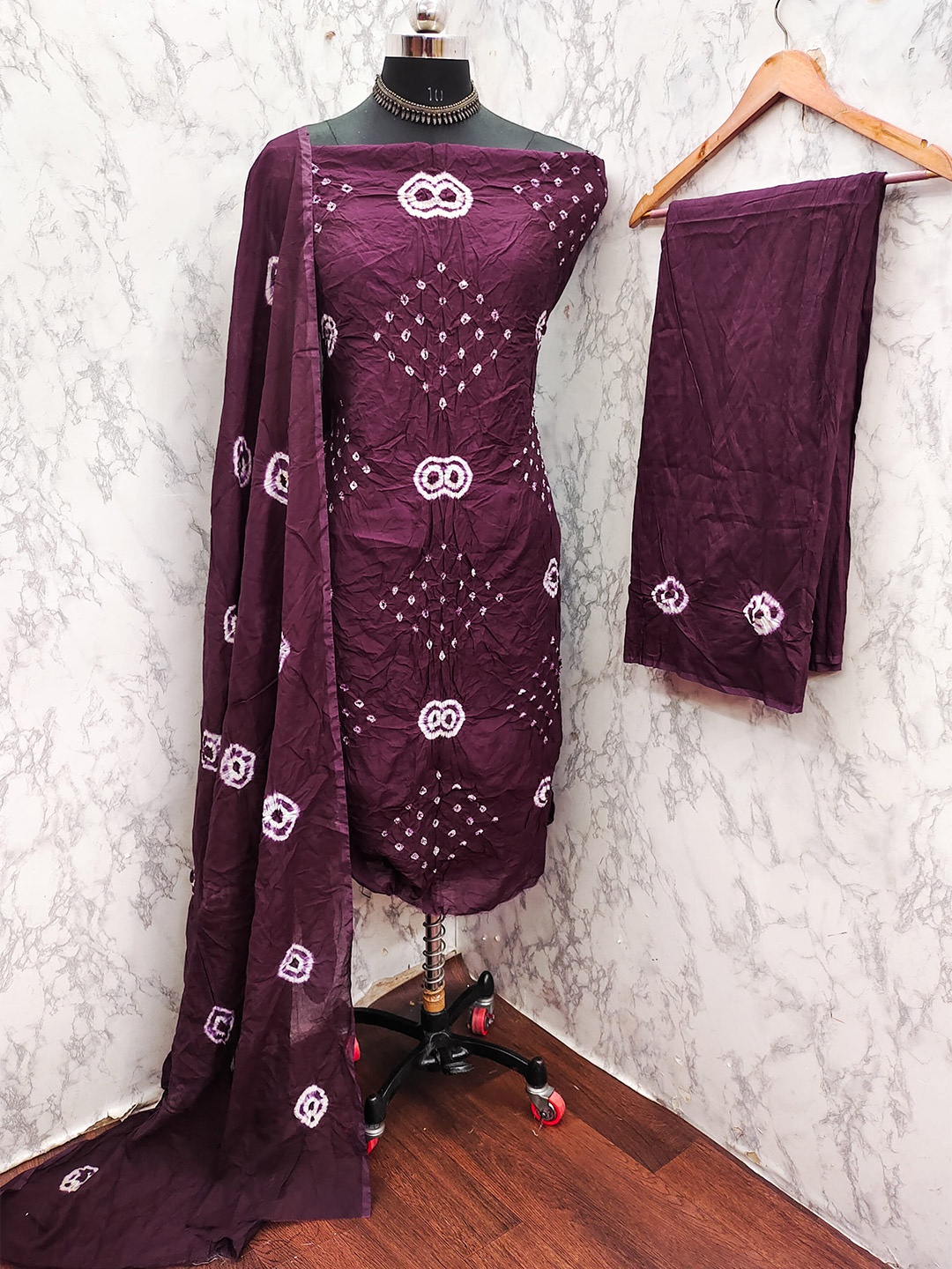 

Mitera Bandhani Dyed Pure Cotton Unstitched Dress Material, Purple