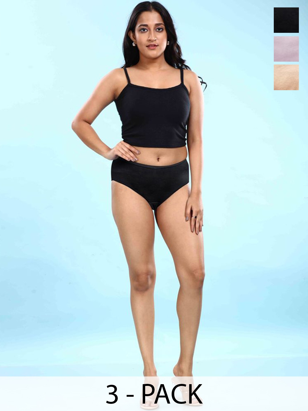 

BOLD & BAE Women Pack Of 3 Cotton Mid Rise Hipster Briefs, Black
