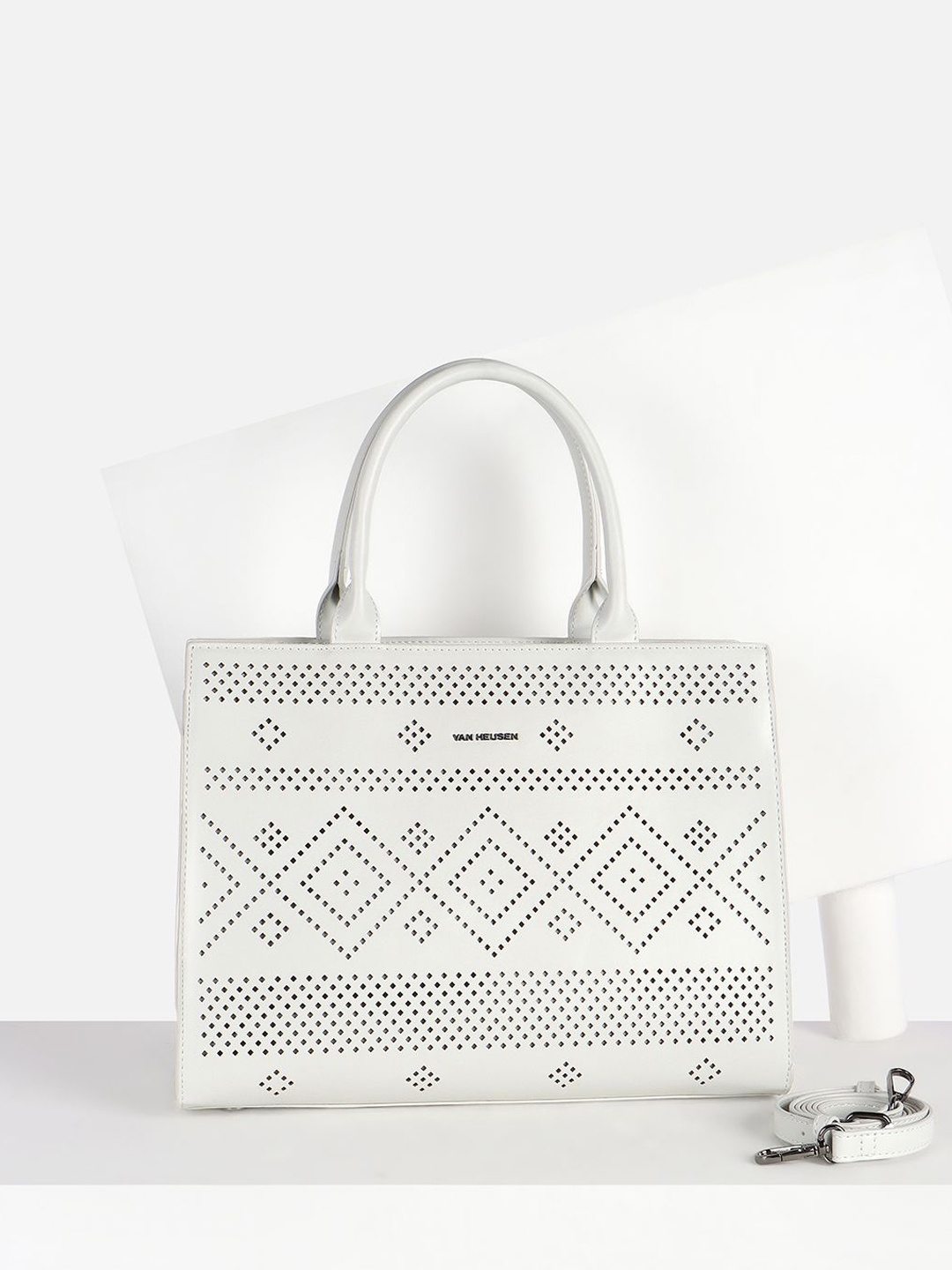 

Van Heusen Woman Geometric Printed Structured Leather Handheld Bag, White