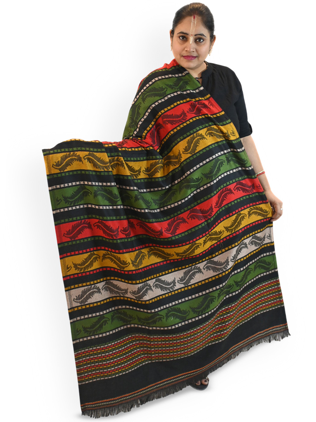 

Vrinde Women Ethnic Motifs Woven Design Shawl, Black