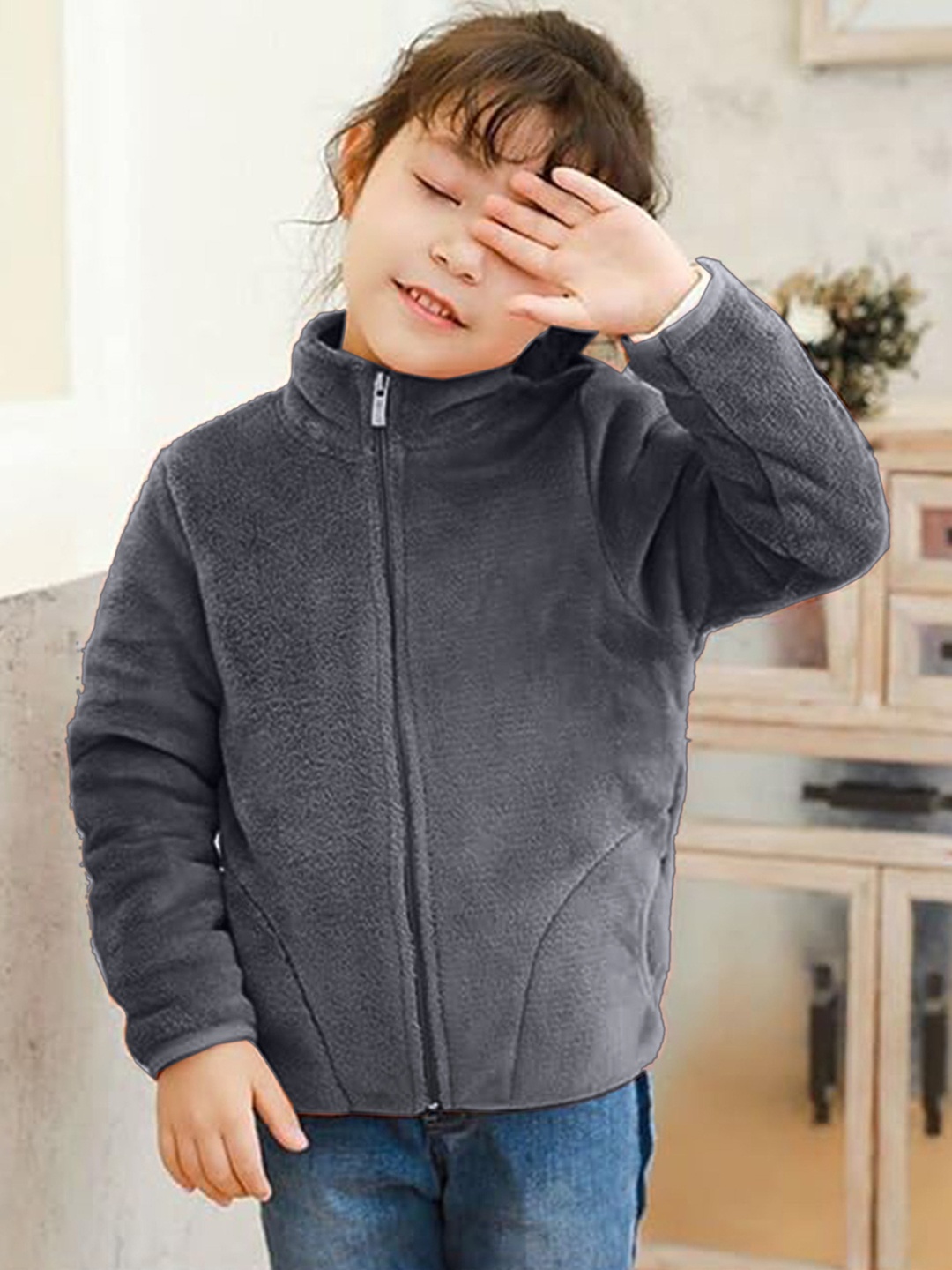 

Babymoon Unisex Kids Faux Fur Trim Fleece Parka Jacket, Grey