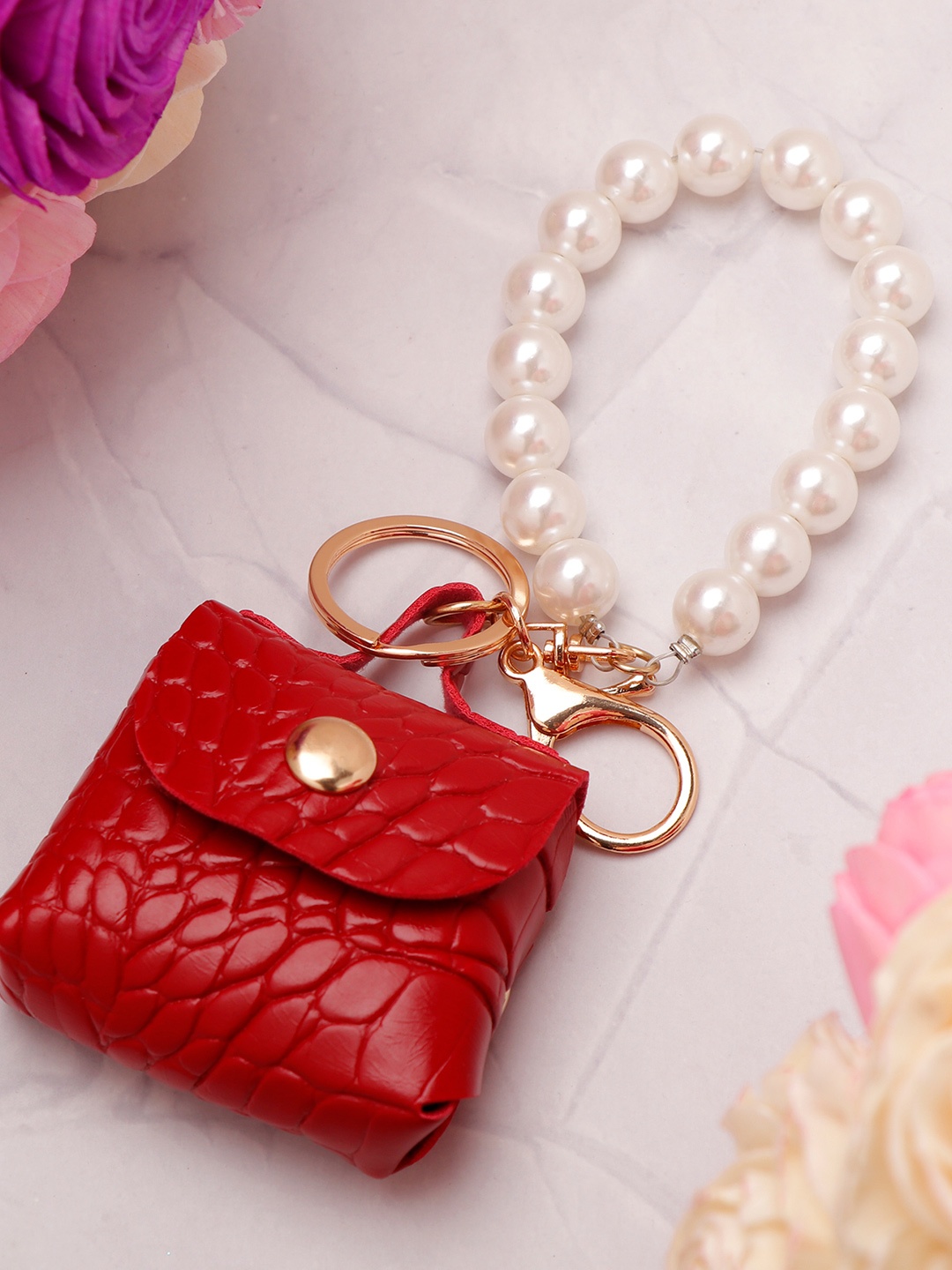 

Archies Pearl Loop Mini Bag Keychain, Red