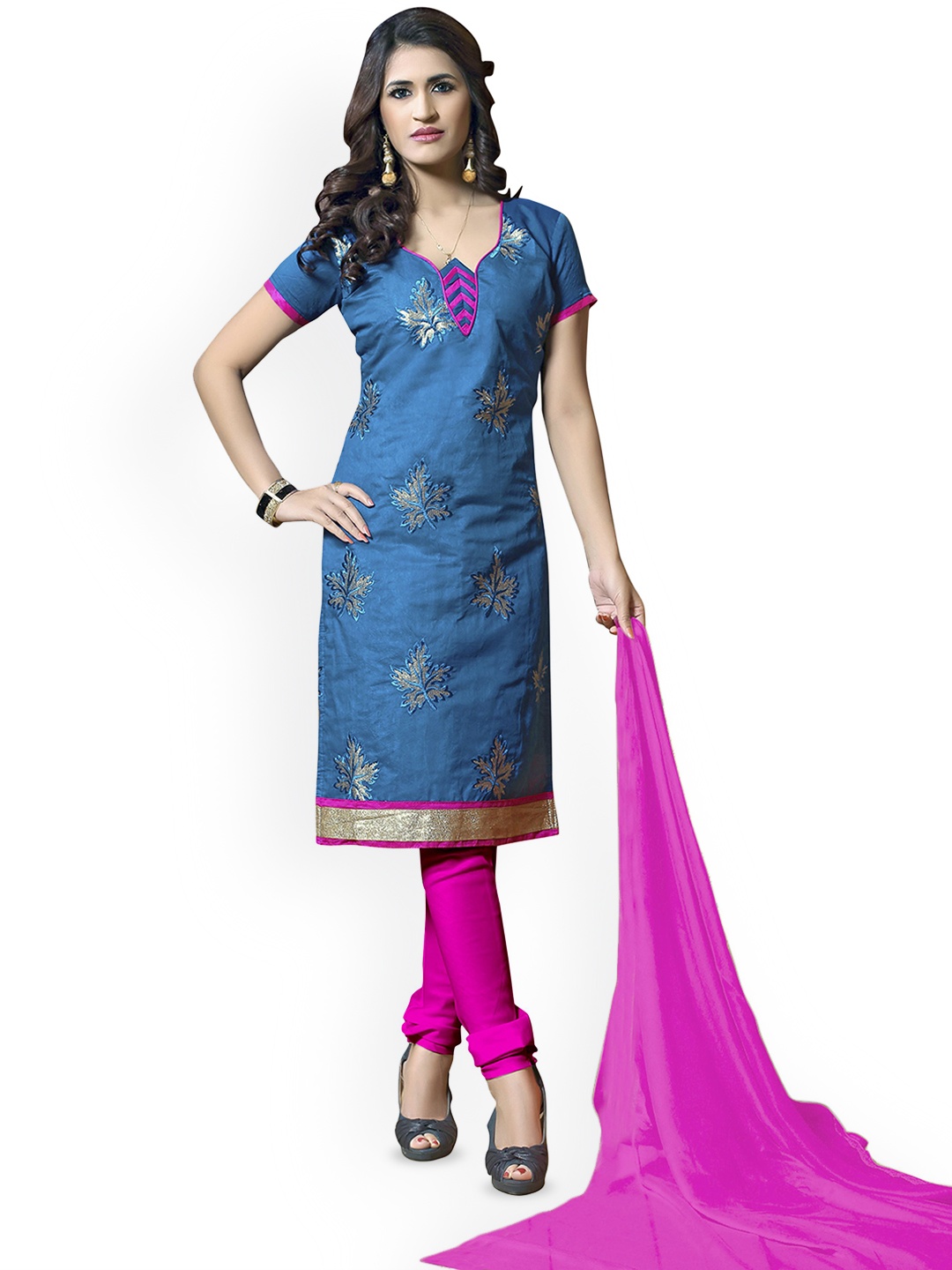 

Maroosh Floral Embroidered Unstitched Dress Material, Blue