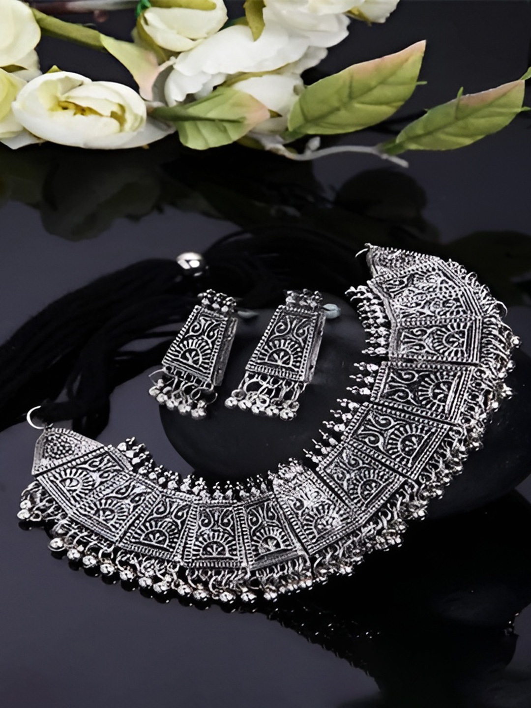 

JMBW INTERNATIONAL Set Of 2 Silver-Plated & Beaded Oxidized Necklace and Earrings