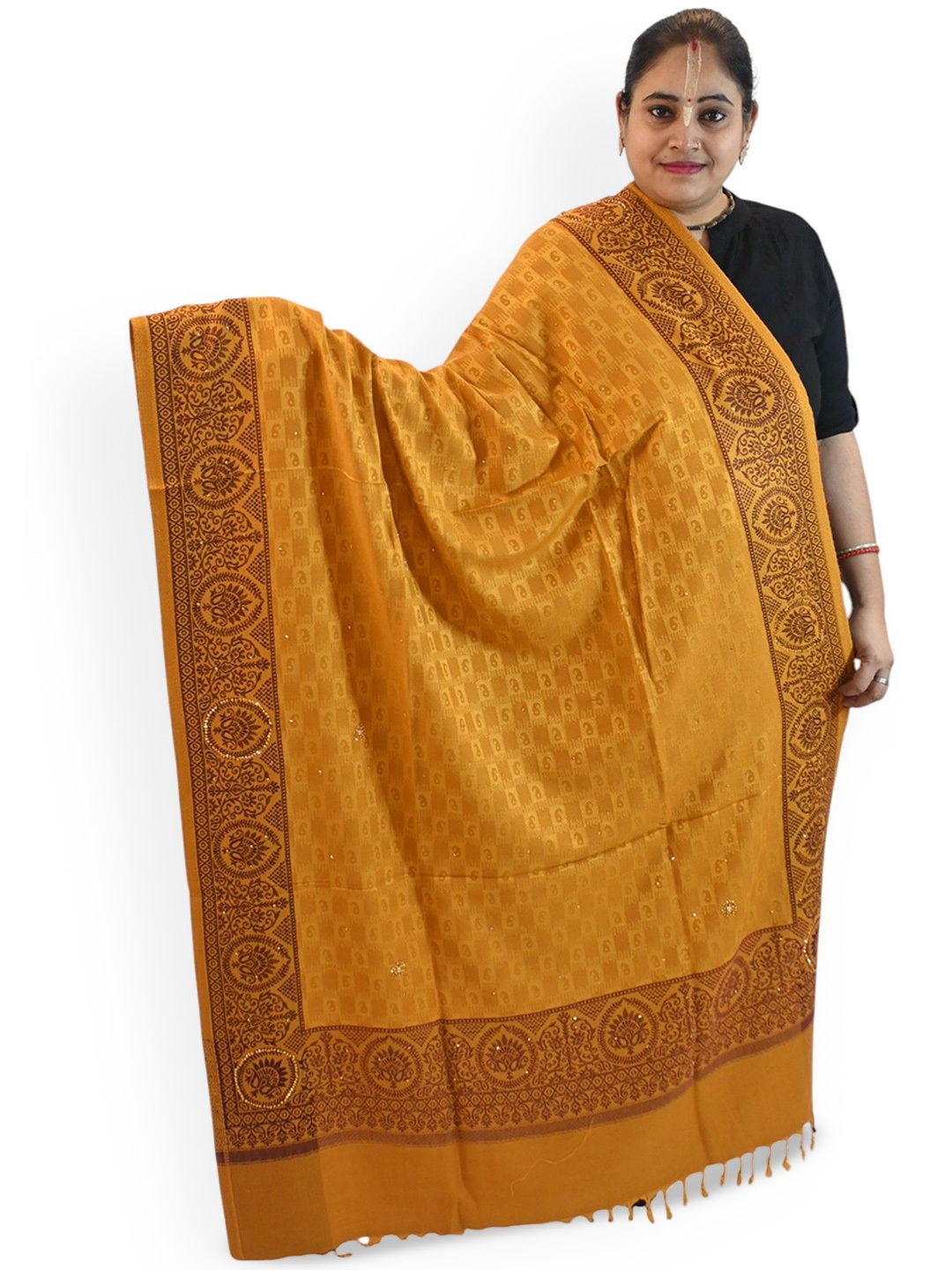 

Vrinde Women Ethnic Motifs Woven Design Shawl, Yellow