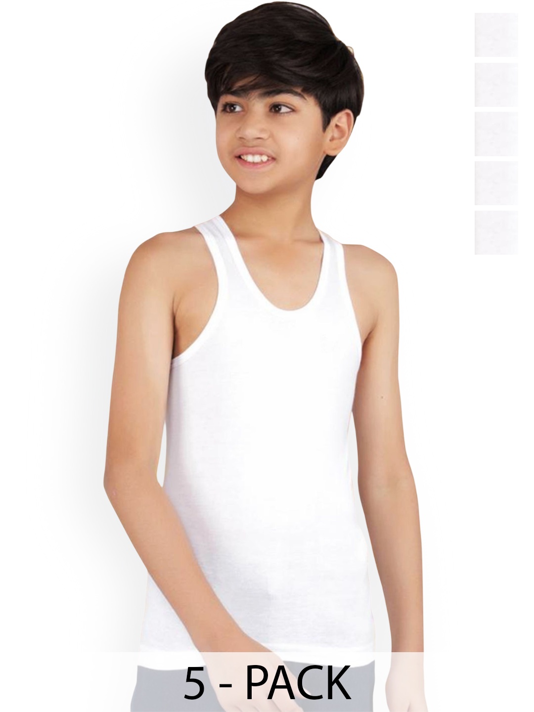

inner element Boys Pack Of 5 Pure Cotton Innerwear Vests, White