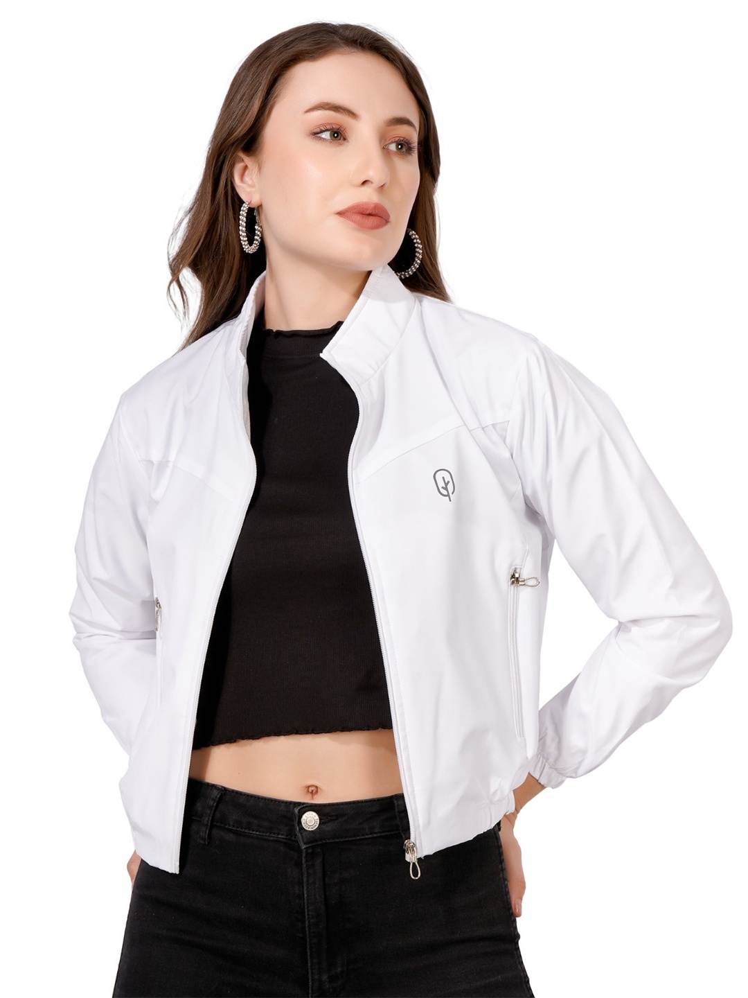 

BLUEFICUS Women Mock Collar Solid Casual Tailored Jacket, White