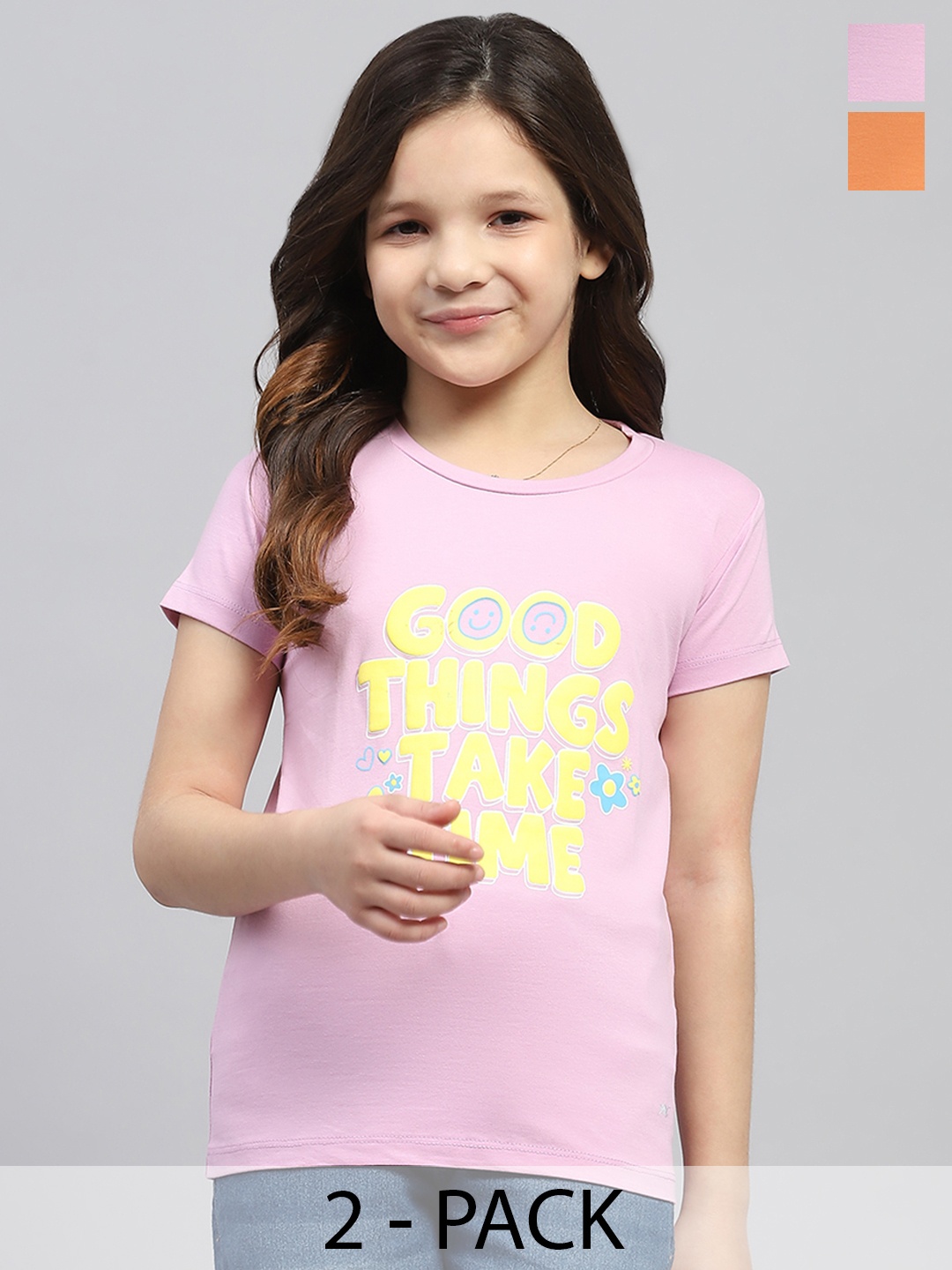 

Monte Carlo Girls Pack of 2 Typography Printed Top, Orange