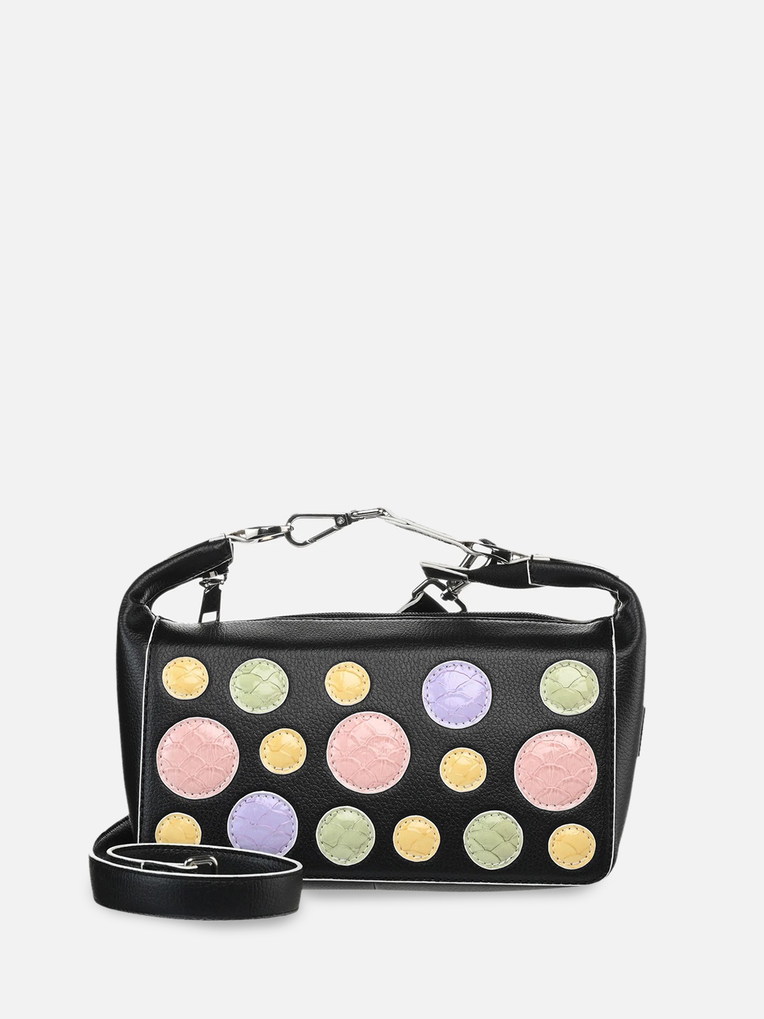 

Monadaa Bowling Sling Bag with Applique, Black