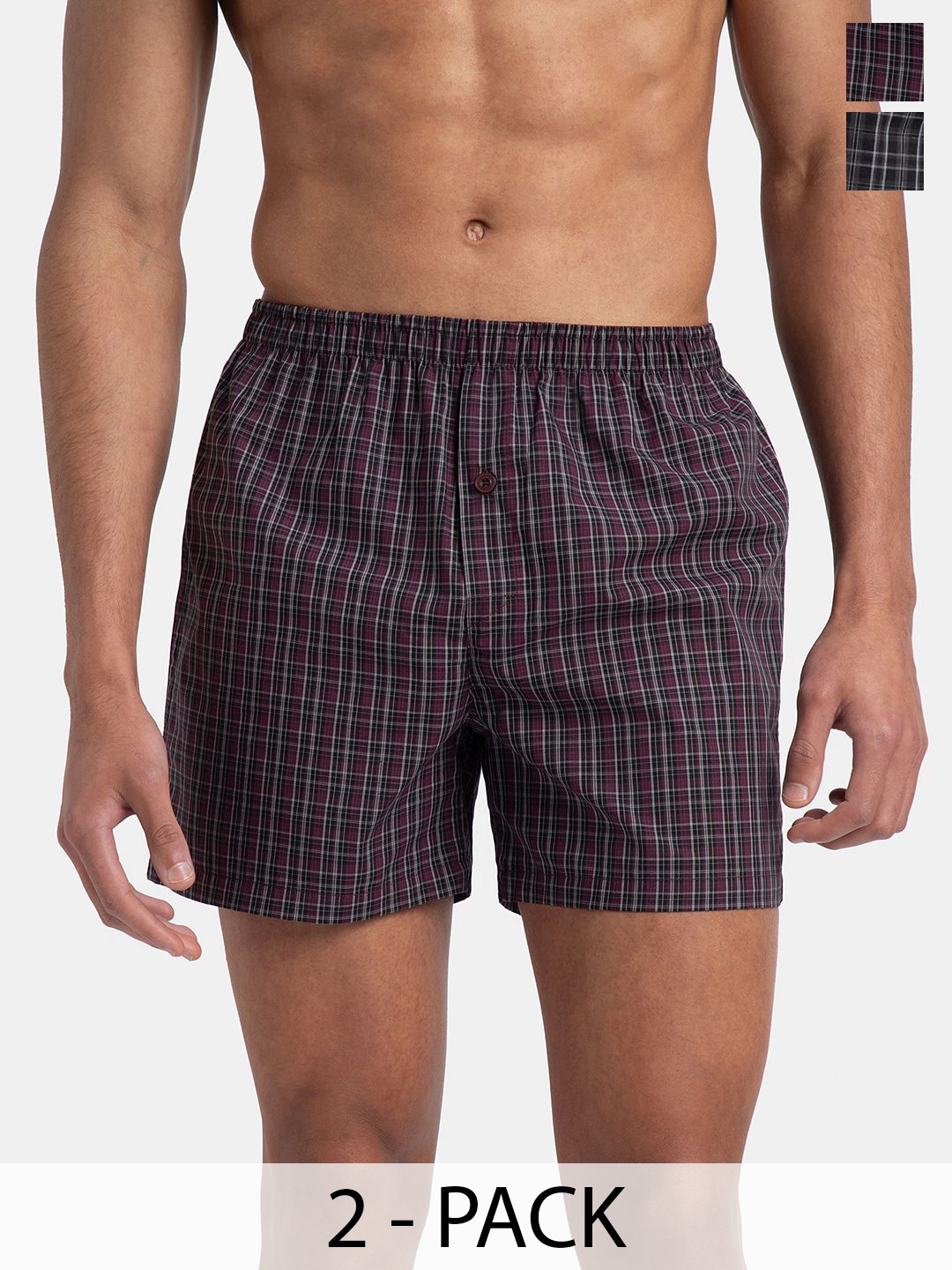 

Jockey Pack of 2 Super Combed Mercerized Cotton Woven Checkered Inner Boxers - 8222, Black