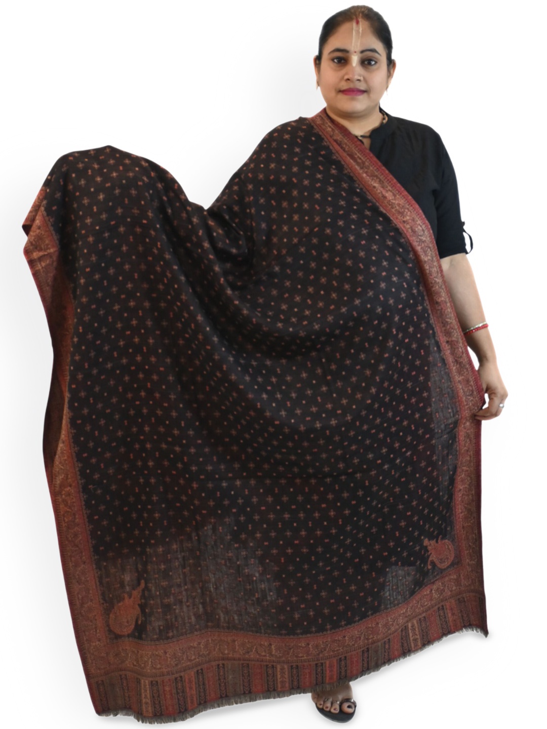 

Vrinde Women Floral Embroidered Shawl, Black