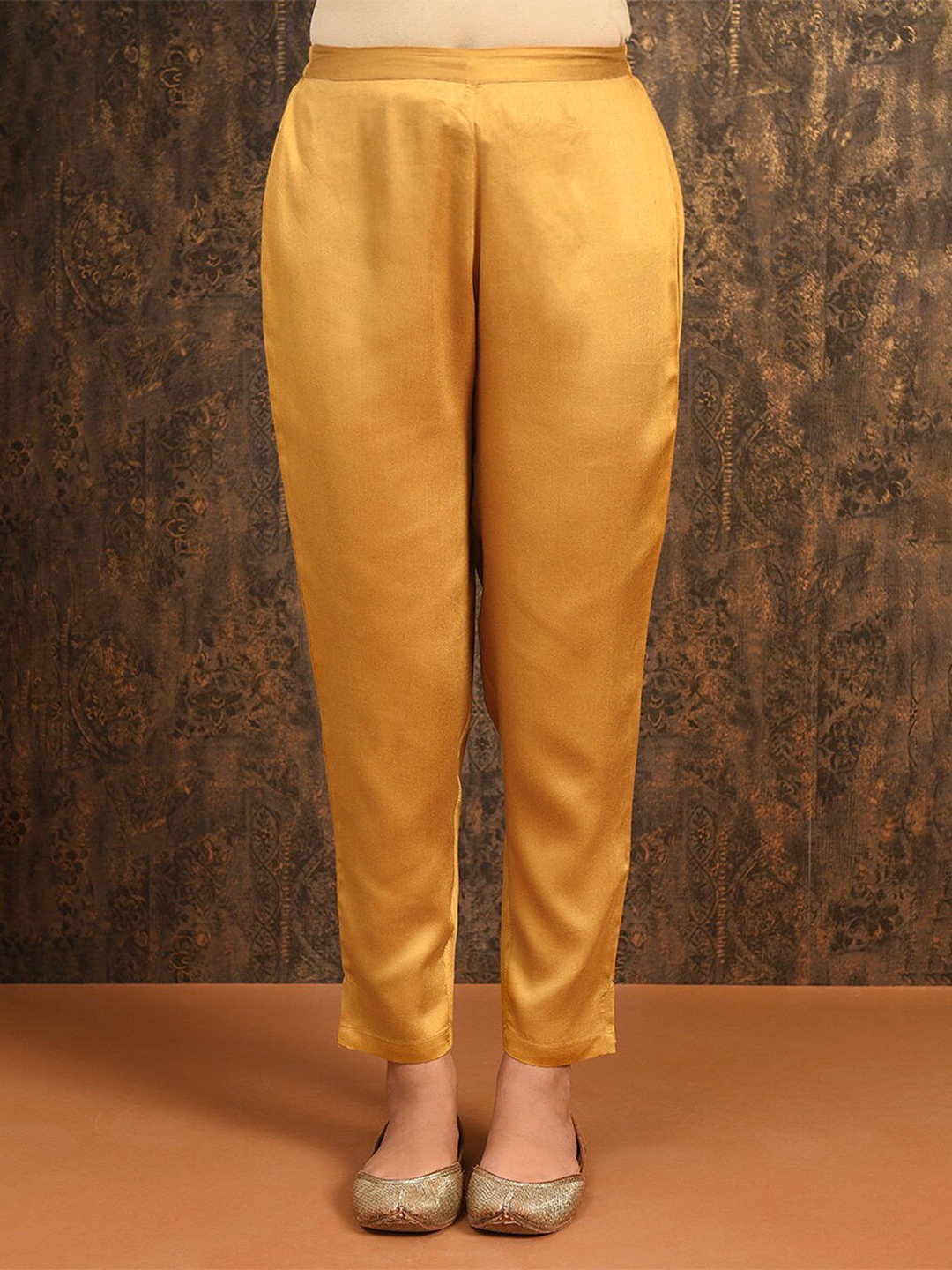 

JAYPORE Women Relaxed Slim Fit Regular Trousers, Mustard