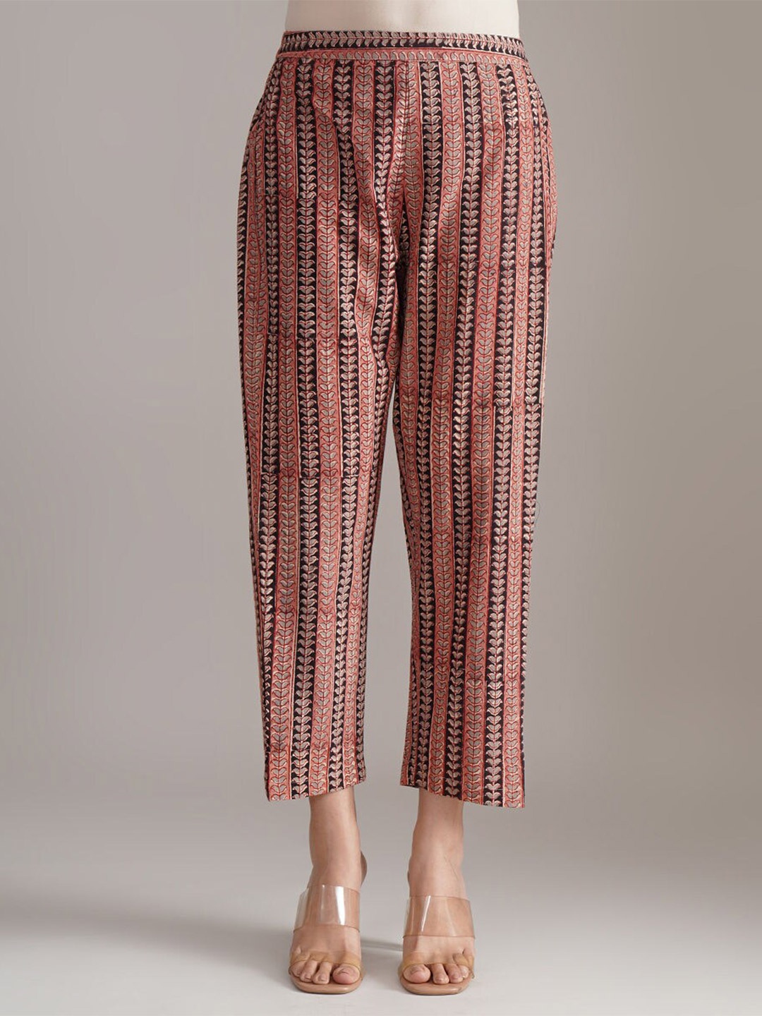 

JAYPORE Women Floral Printed Relaxed Cotton Trousers, Rust