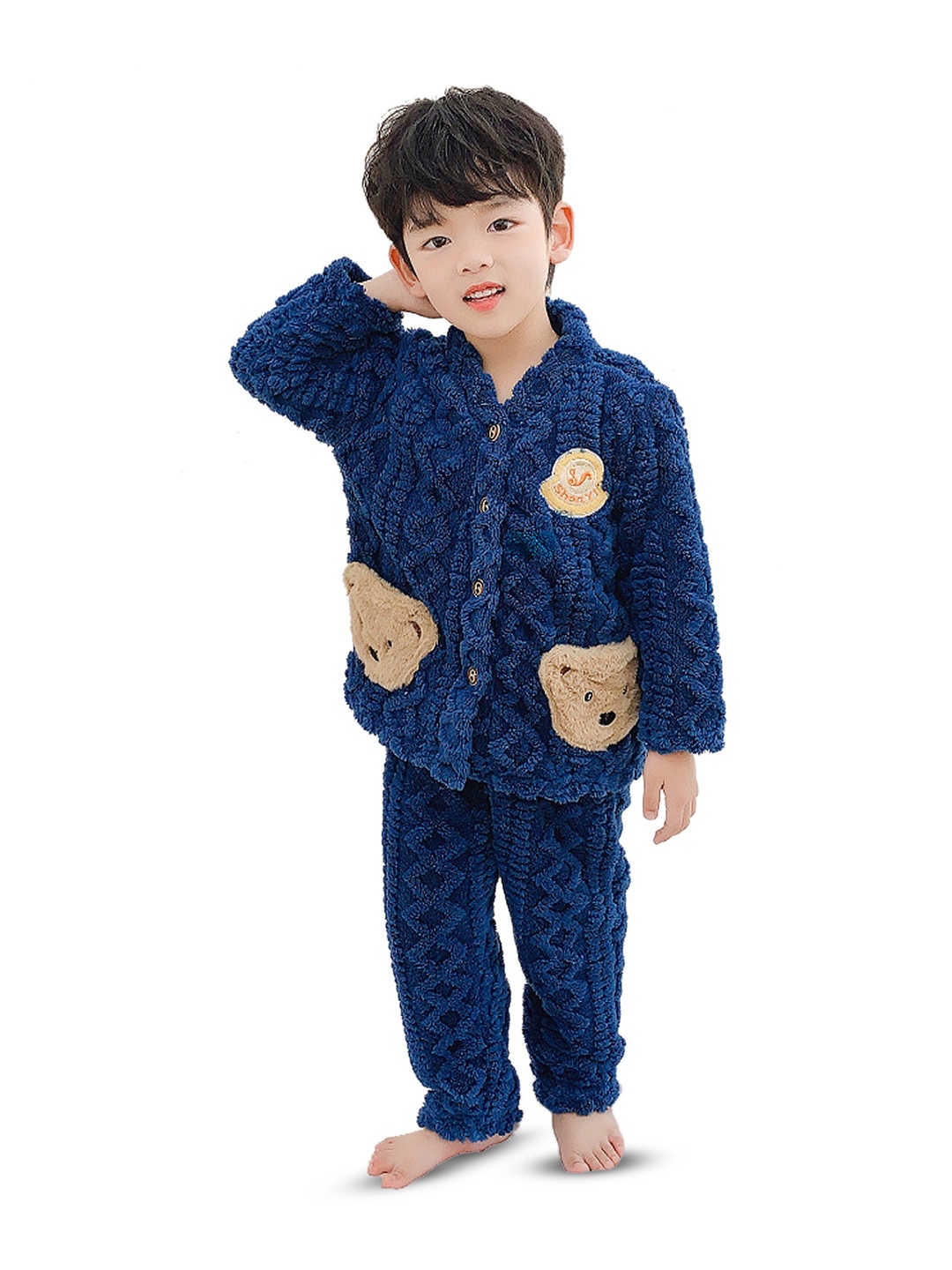 

Babymoon Kids Self Design Winter Night suit With Scraf, Navy blue