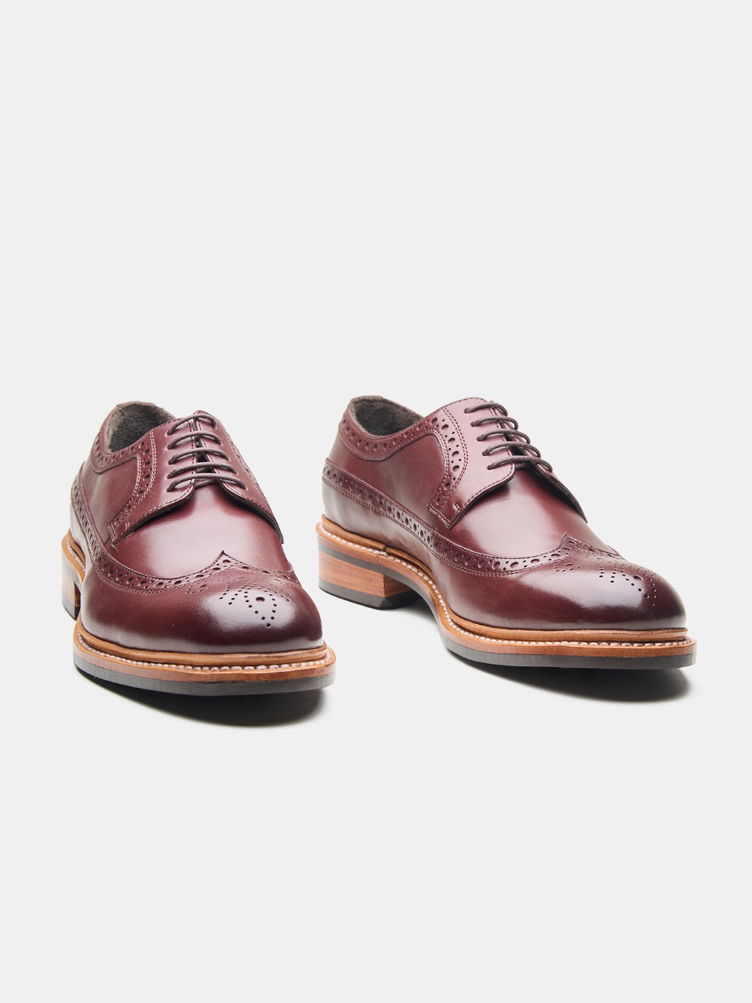 

KOZASKO Men Leather Goodyear Welted Longwing Formal Brogues, Burgundy