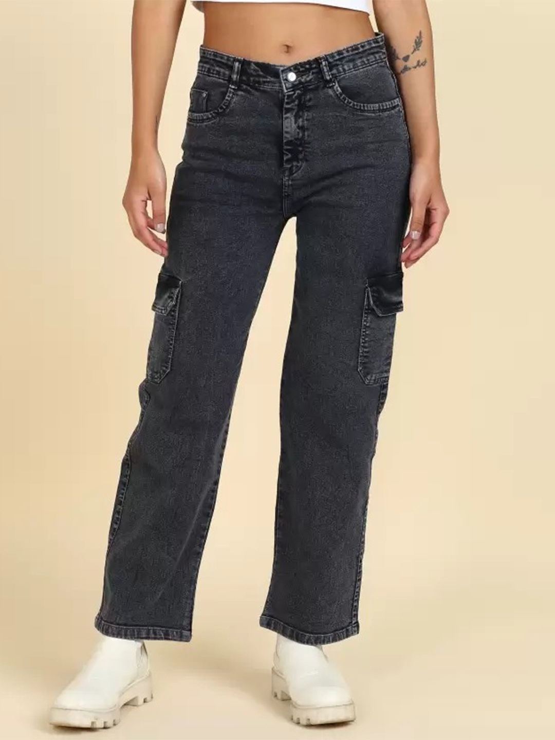 

Lahaba Women Loose Relaxed Fit Stretchable Jeans, Black