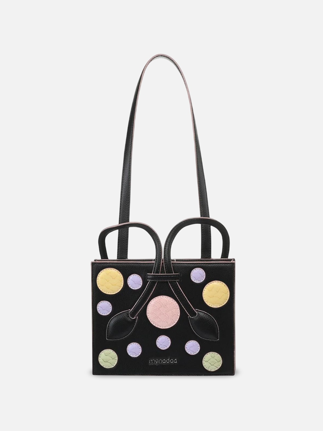

Monadaa Structured Handheld Bag with Applique, Black