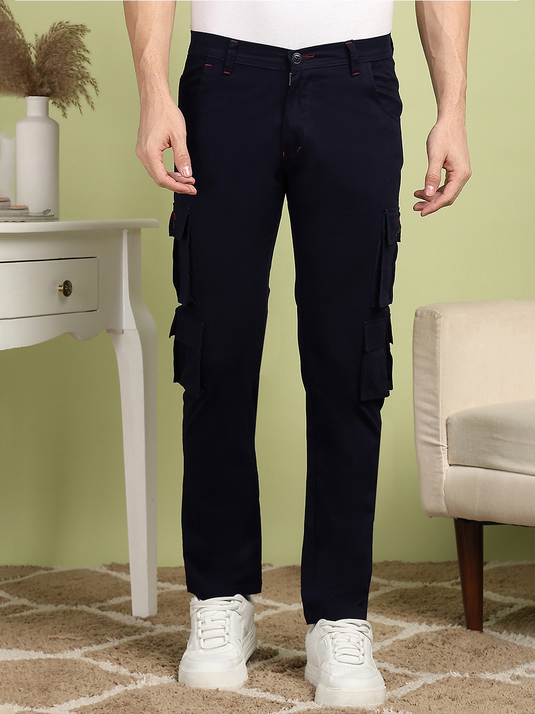 

FUBAR Men Cotton Slim Fit Cargos Trousers, Navy blue