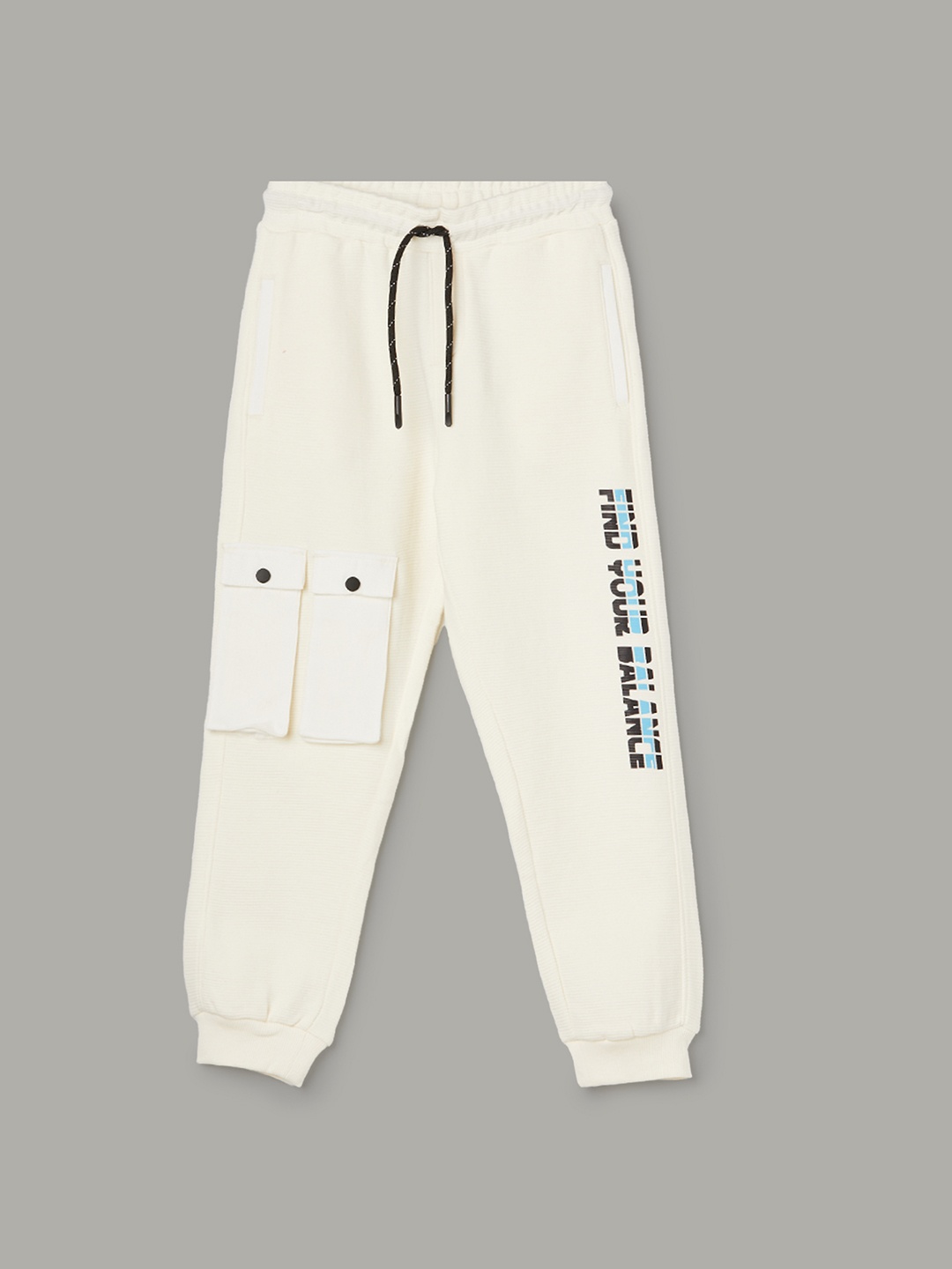 

Fame Forever by Lifestyle Boys Pure Cotton Printed Mid-Rise Joggers, Off white