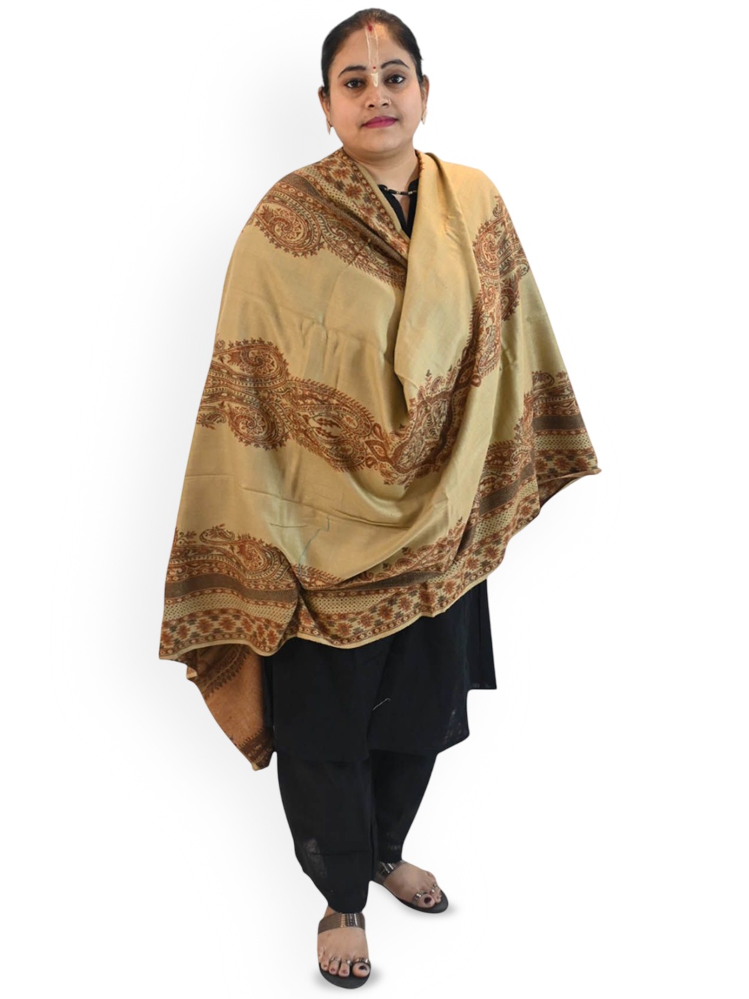 

Vrinde Women Ethnic Motifs Woven Design Shawl, Beige