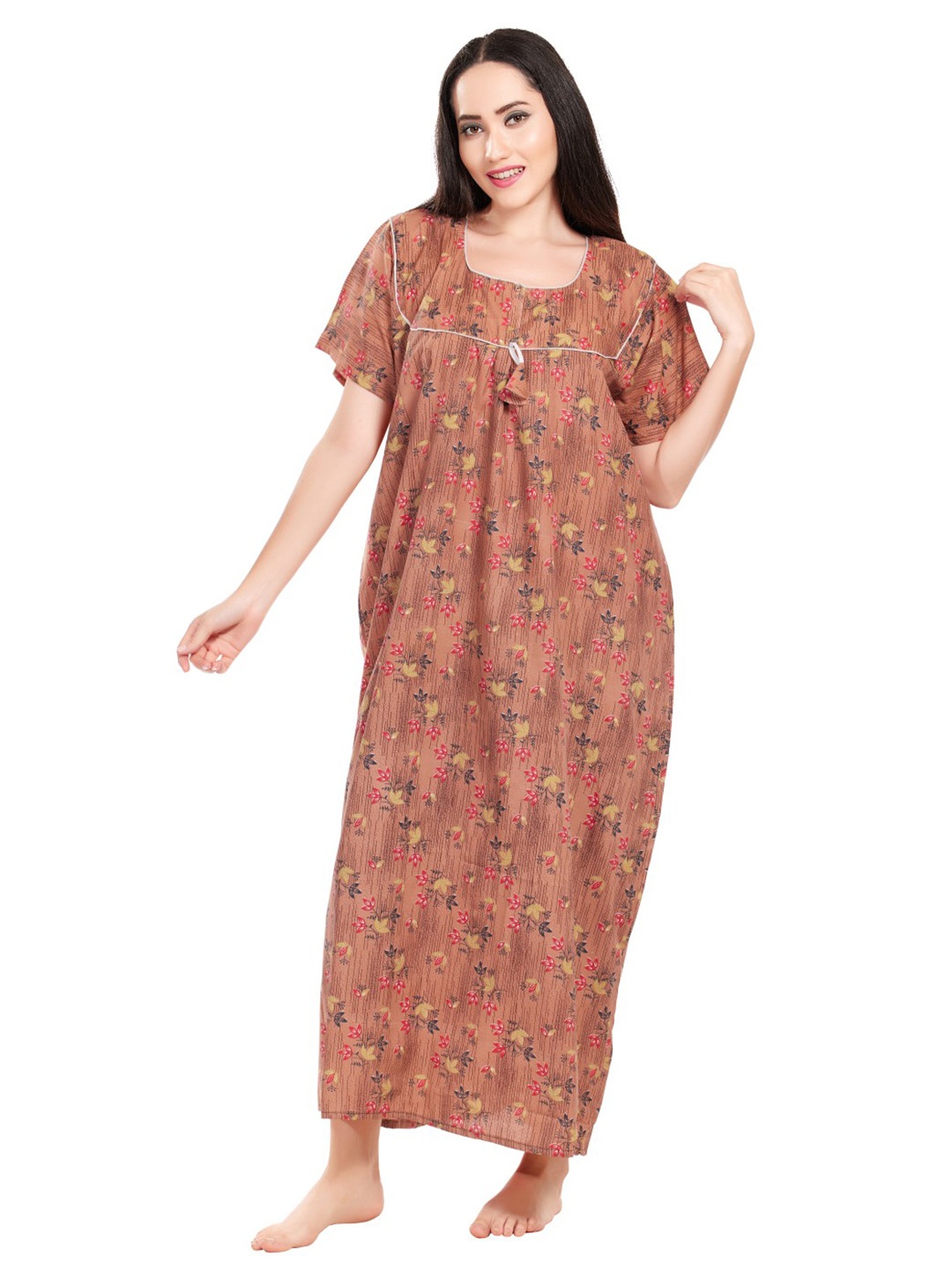 

Zionity Women Floral Printed Maxi Nightdress, Rust