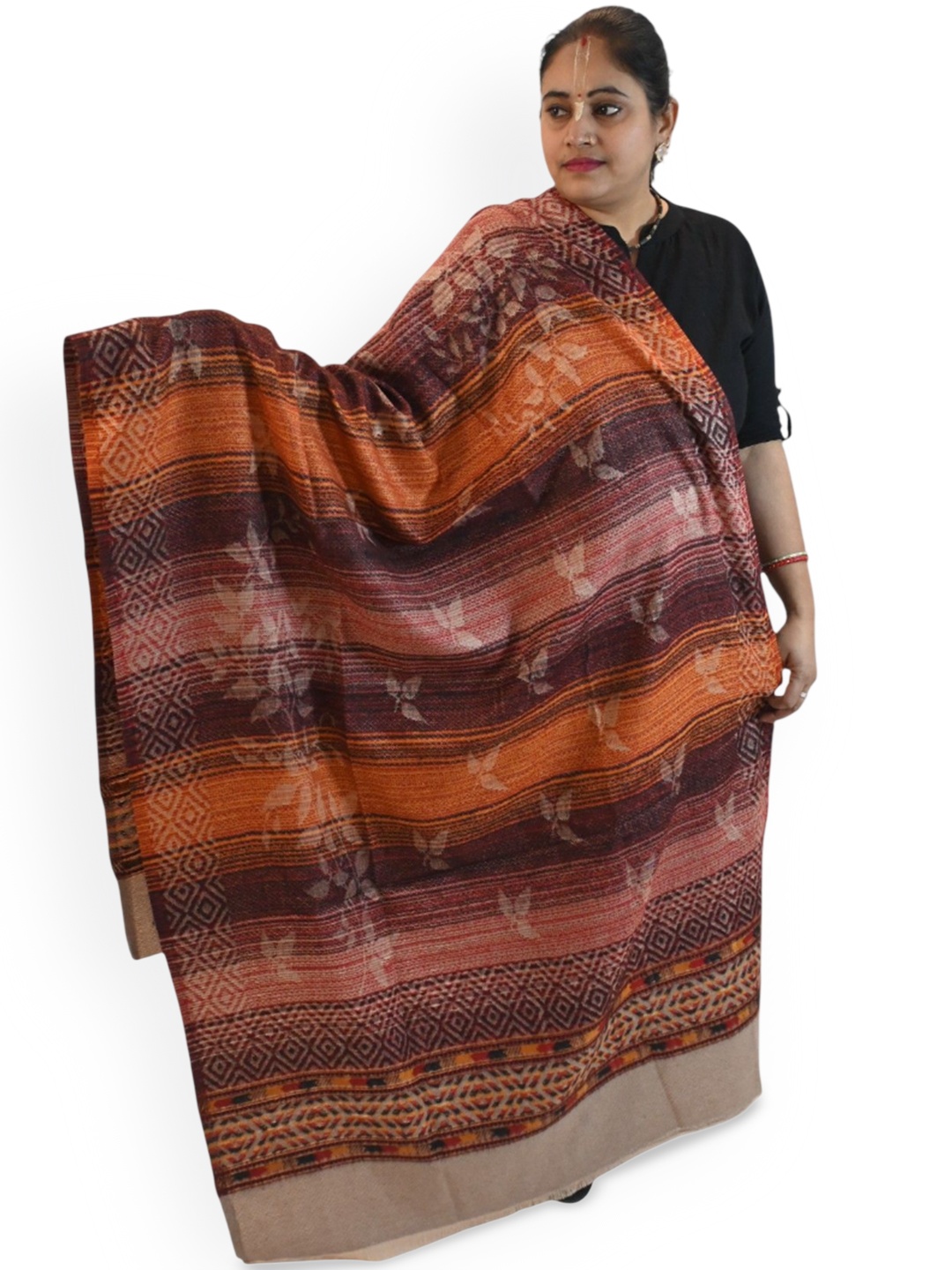 

Vrinde Women Ethnic Motifs Woven Design Shawl, Rust