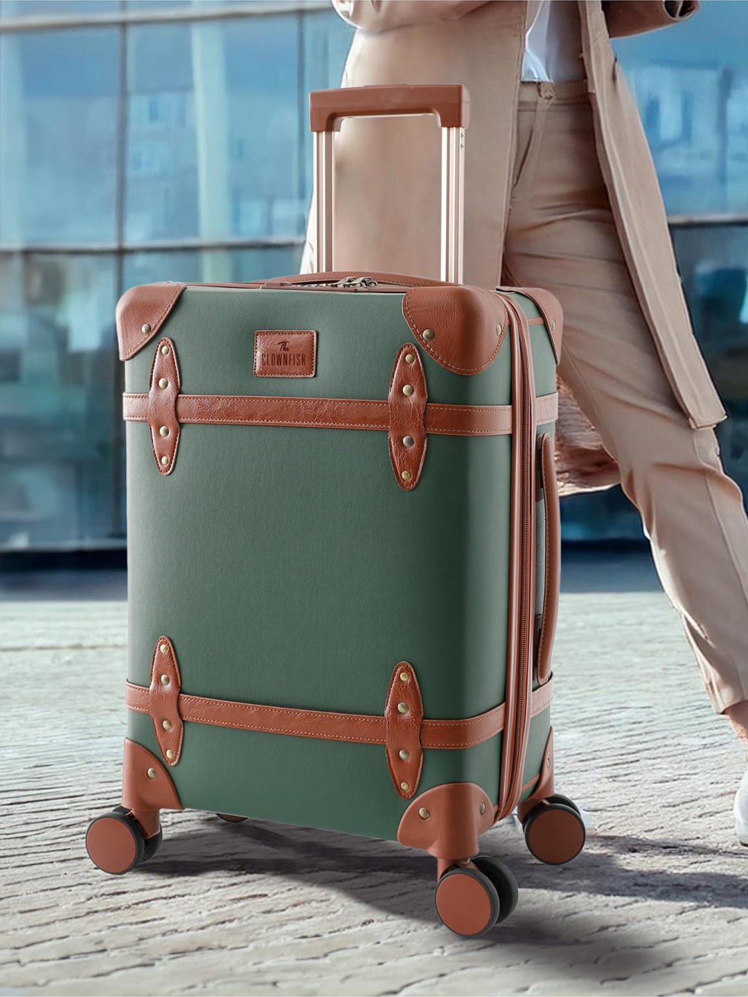 

THE CLOWNFISH Vintage Series Hard Sided Cabin Trolley Bag, Green