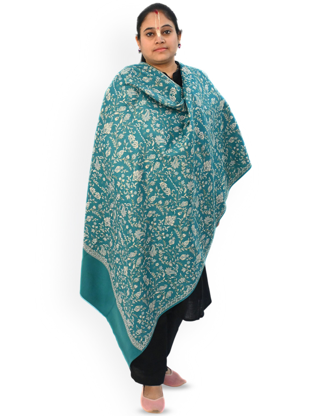 

Vrinde Women Paisley Woven Design Shawl, Turquoise blue
