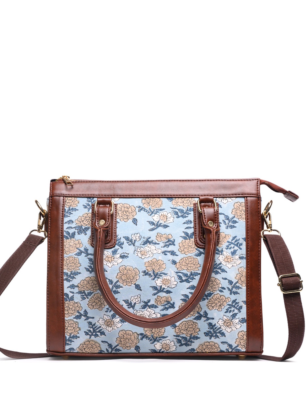 

Block N Style Women Floral Printed Structured Cotton Handheld Bag, Brown