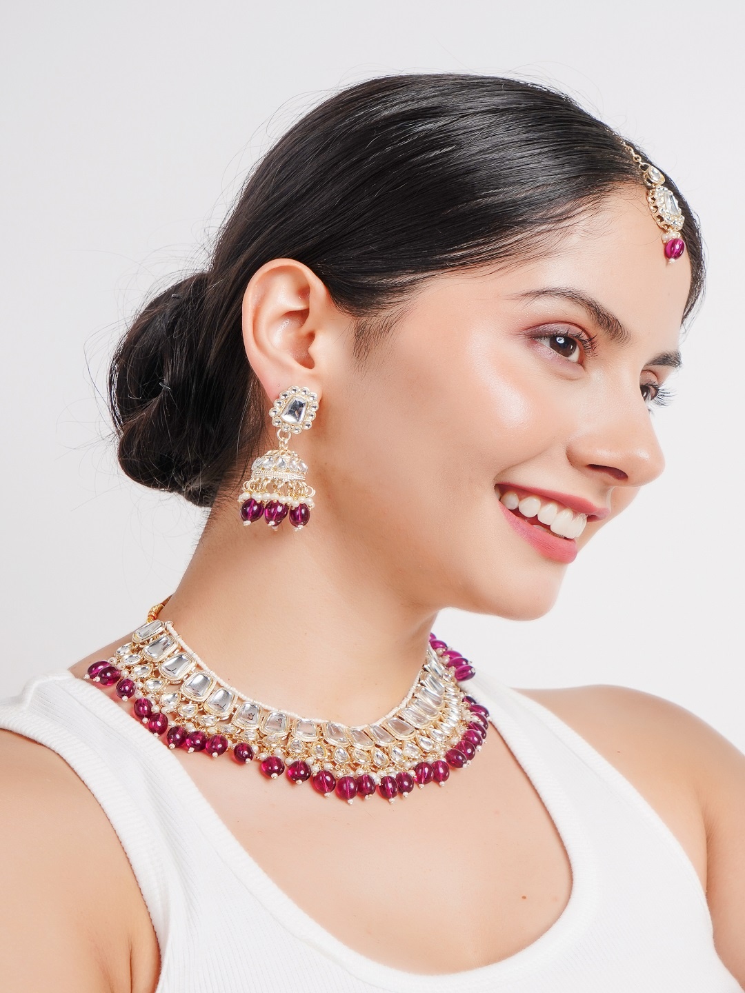 

Divisha 18 KT Gold-Plated CZ Stone Studded & Beaded Jewellery Set