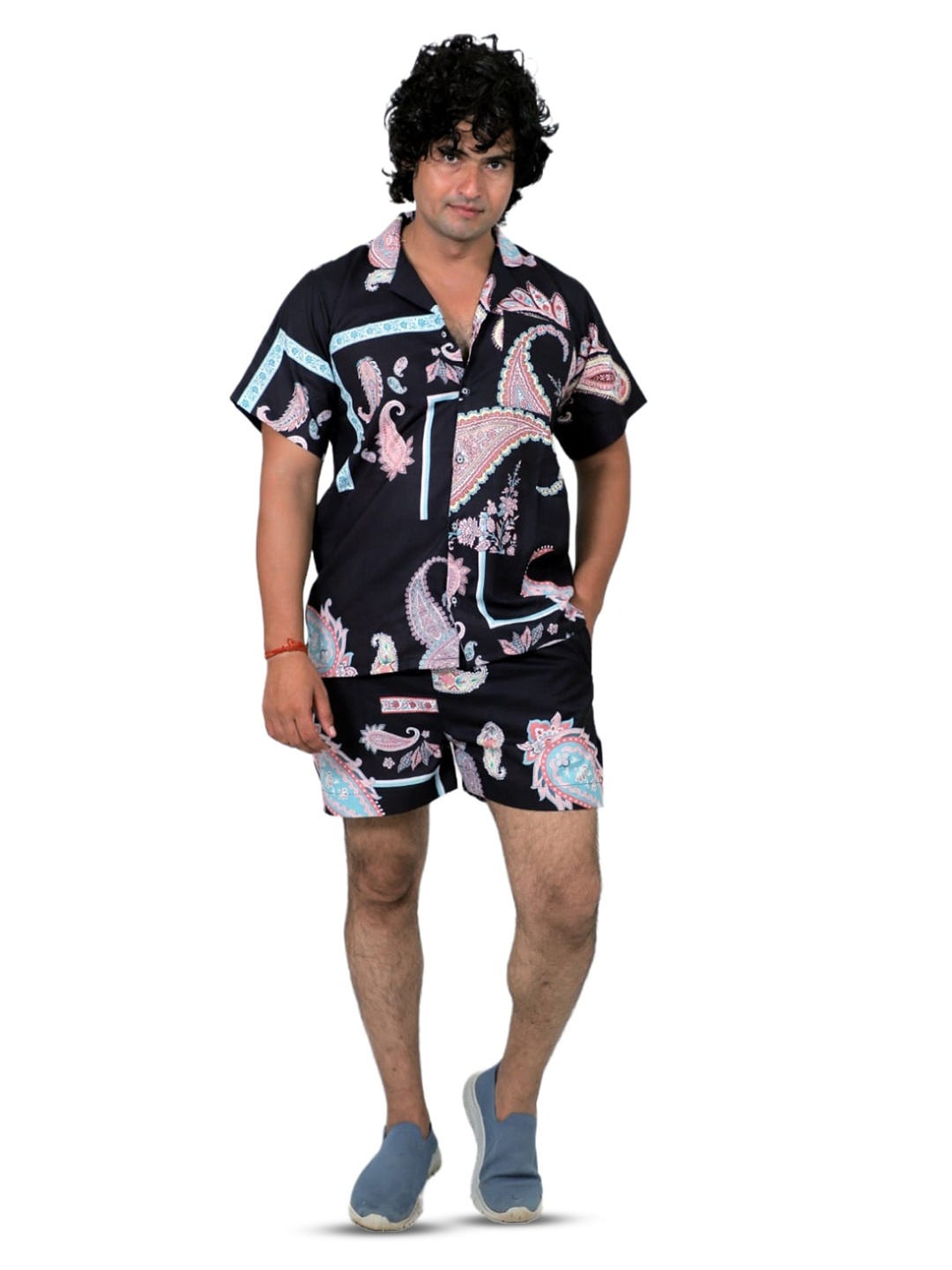 

TILISM Printed Pure Cotton Shirt Collar Shirt With Shorts, Black
