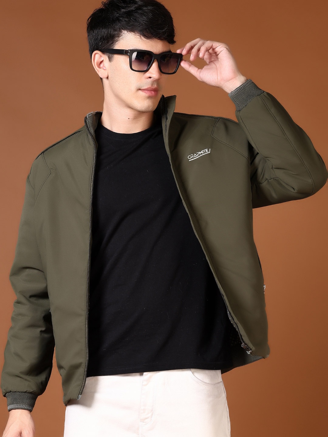 

V-Mart Men Mock Collar Solid Cotton Casual Padded Jacket, Olive