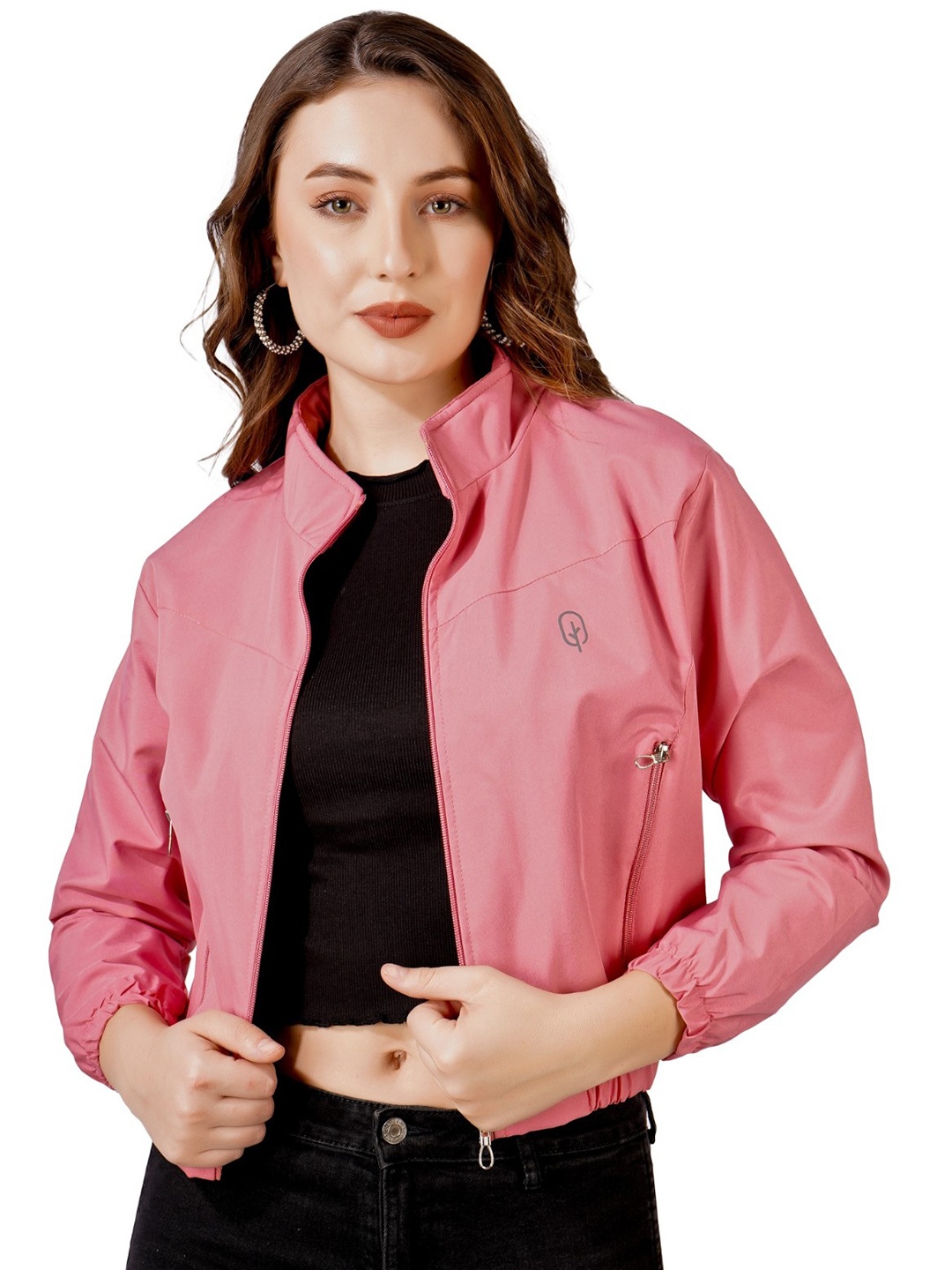 

BLUEFICUS Women Mock Collar Solid Casual Biker Jacket, Pink