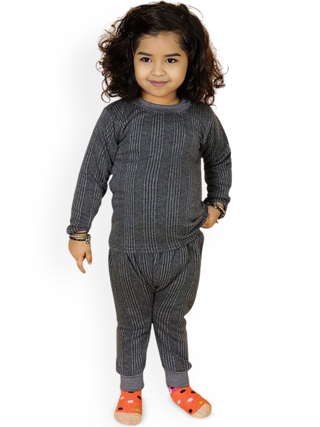

TIK TOK WEARS Kids Striped Cotton Woolen Thermal Set, Black