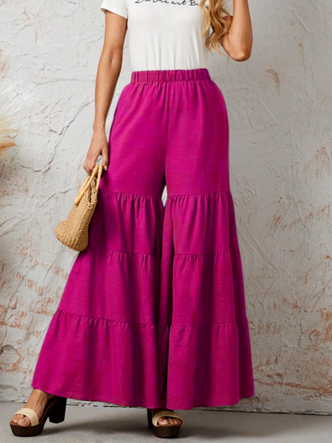 

CHANDERKASH Women Classic Loose Fit Wide Leg Trousers, Pink