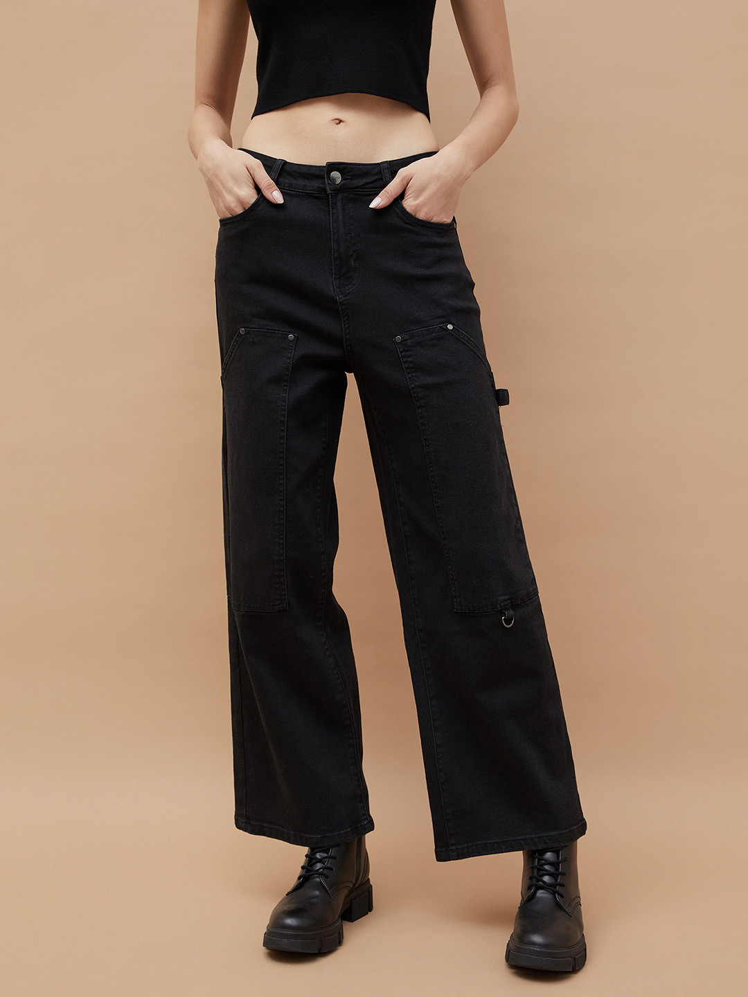 

Ginger by Lifestyle Women Straight Fit Mid-Rise Cotton Jeans, Black