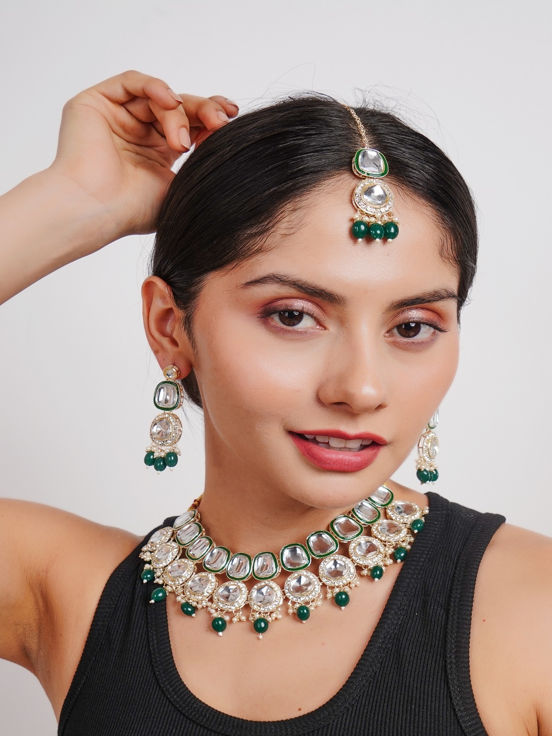 

Divisha 18KT Gold Plated CZ Stone Studded & Beaded Jewellery Set
