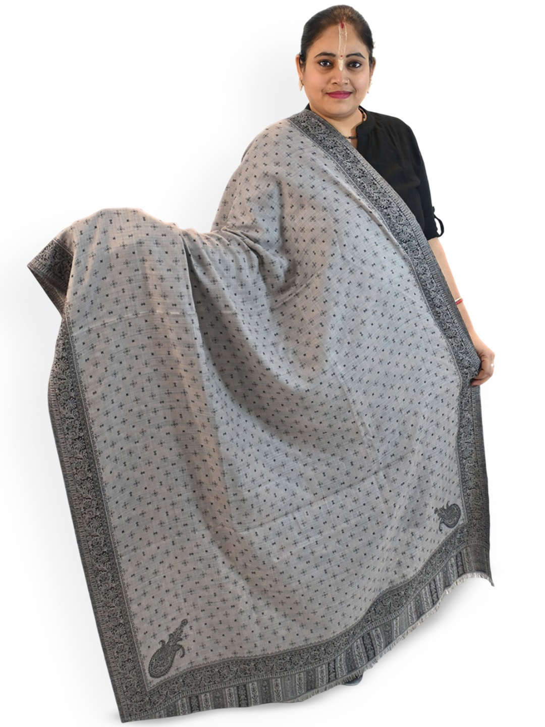 

Vrinde Women Ethnic Motifs Woven Design Shawl, Grey