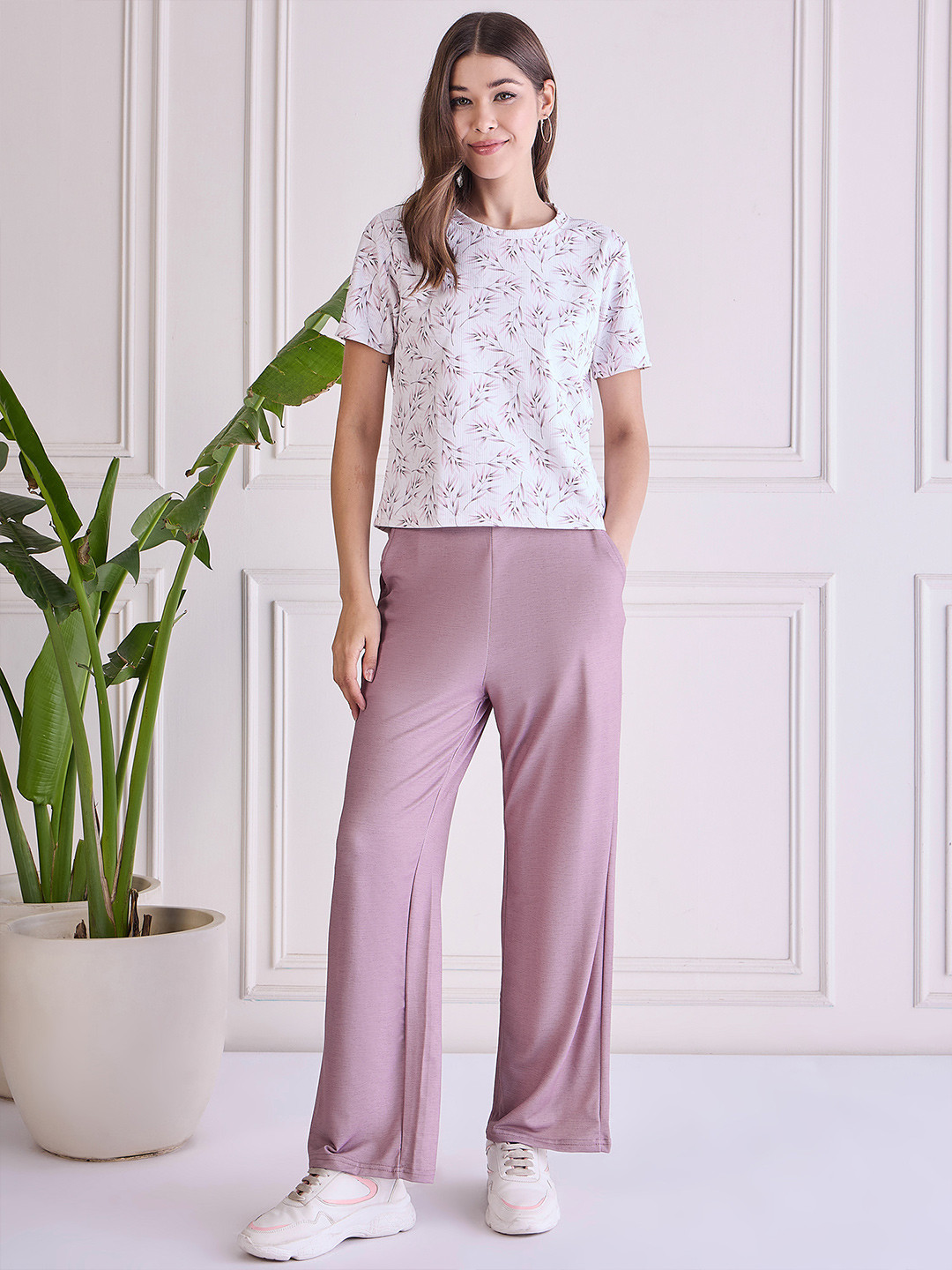 

WESTHOOD Printed Pure Cotton T-Shirt With Trousers, Mauve