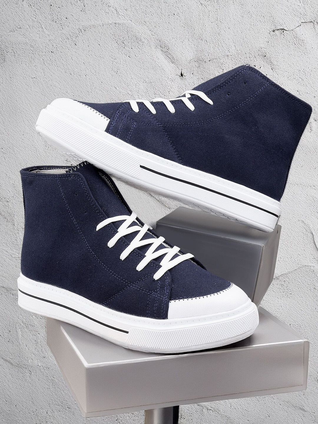 

Bxxy Men 7.62 Cm Hidden Elevator Height Increasing Canvas Material Sneaker Lace-up Shoes, Blue