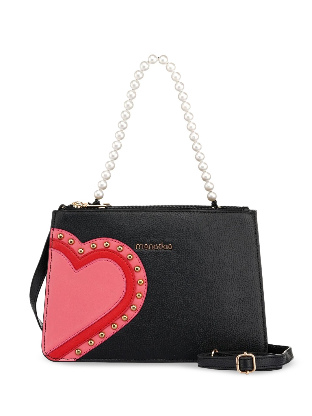 

Monadaa Women Colourblocked Structured Handheld Bag, Black