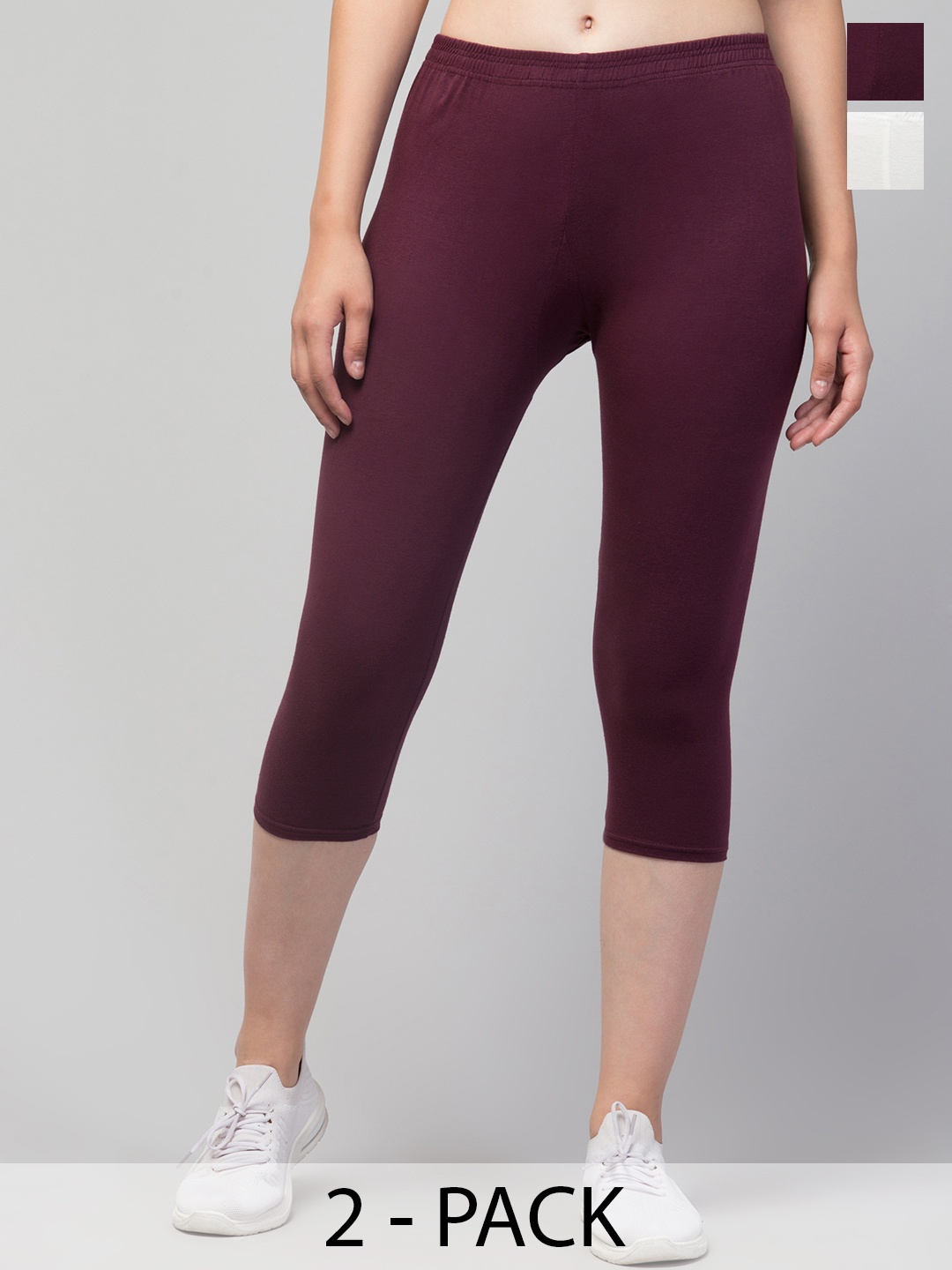 

ULLAS Pack of 2 Skinny Fit Capris, White